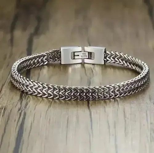 Jewelry Stainless Steel Bali Foxtail Chain Bracelet in Silver, Men's