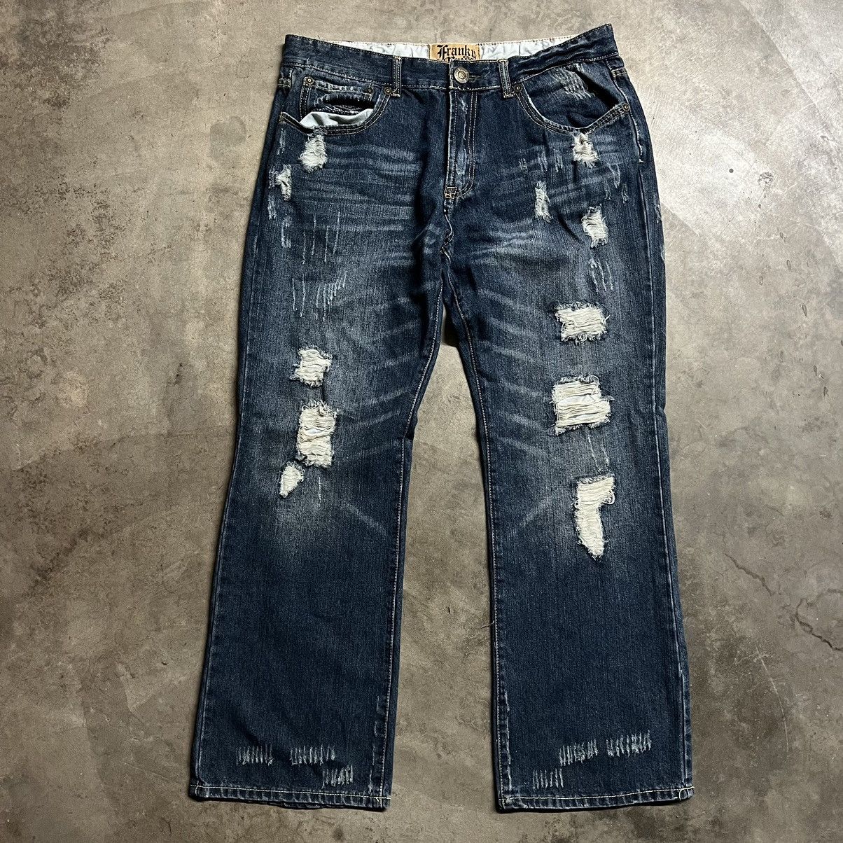 Affliction × Ed Hardy × Southpole Vintage Franky Max Distressed Flare Embroidered Denim Jeans Size US 38 / EU 54 - 5 Thumbnail