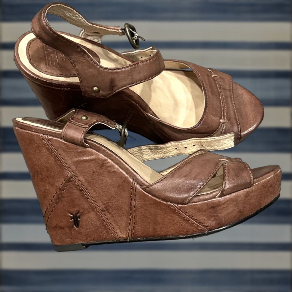 Frye FRYE Corrina Campus Wedge Sandals Size 7.5 Brown Leather Women Size US 7.5 / IT 37.5 - 1 Thumbnail