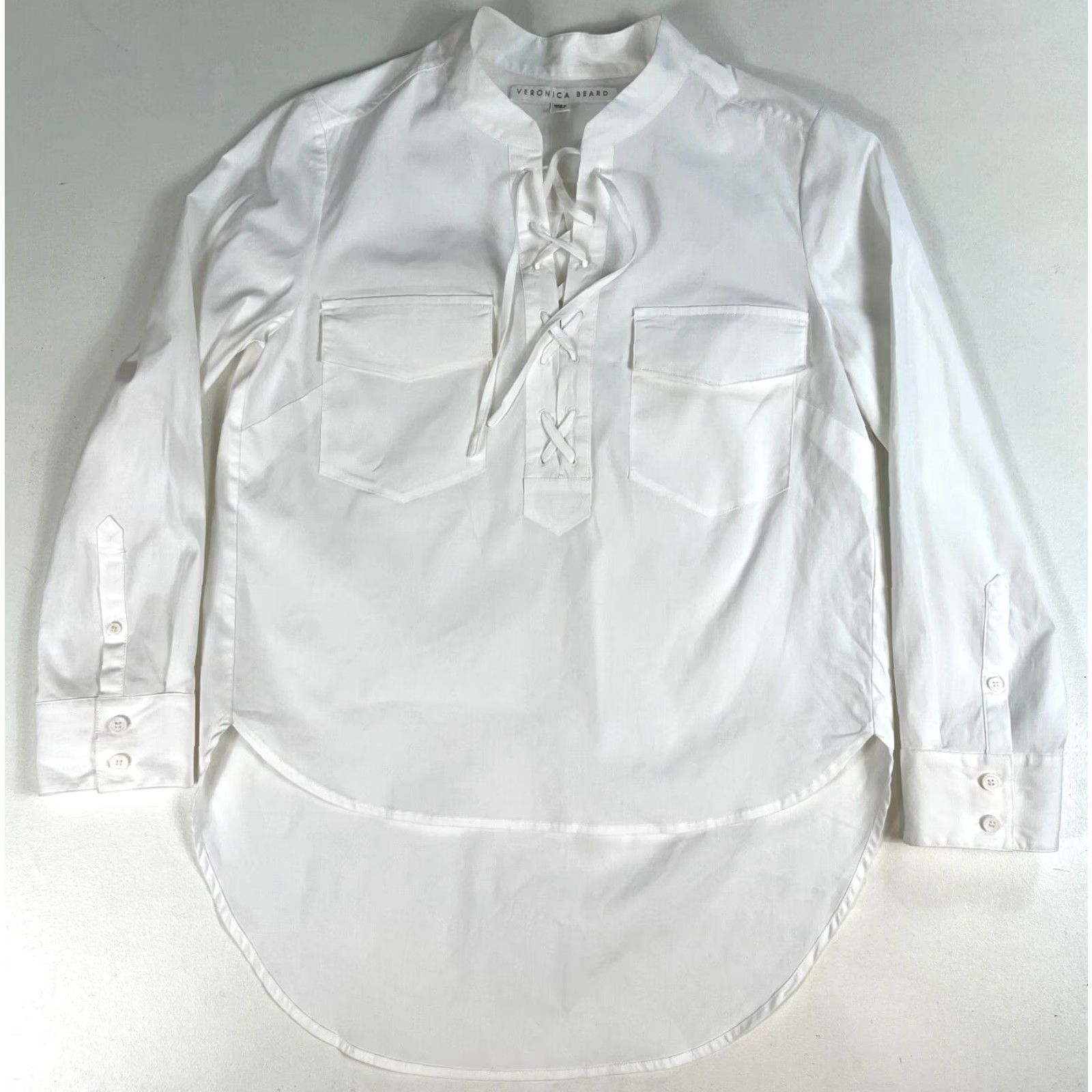 Veronica Beard VERONICA BEARD Blouse 3/4 Sleeve Women’s Harper Lace Up Top Sz 2 White Cotton Blend Size XS / US 0-2 / IT 36-38 - 2 Thumbnail