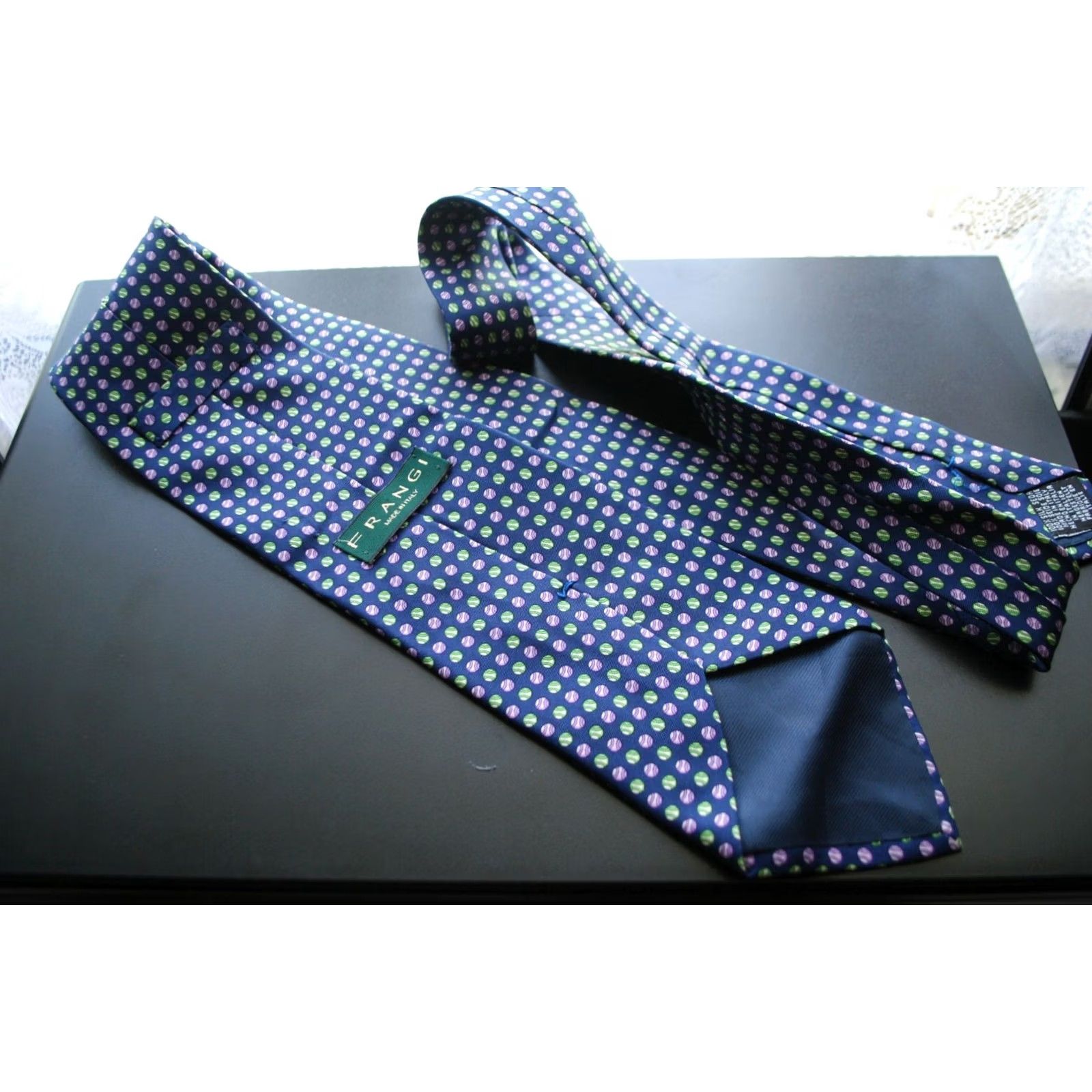 Vintage FRANGI TIE Geometric DOTS 100% Silk Made in ITALY Blue Mens Classic Length 57-60in 150cm Size ONE SIZE - 3 Thumbnail