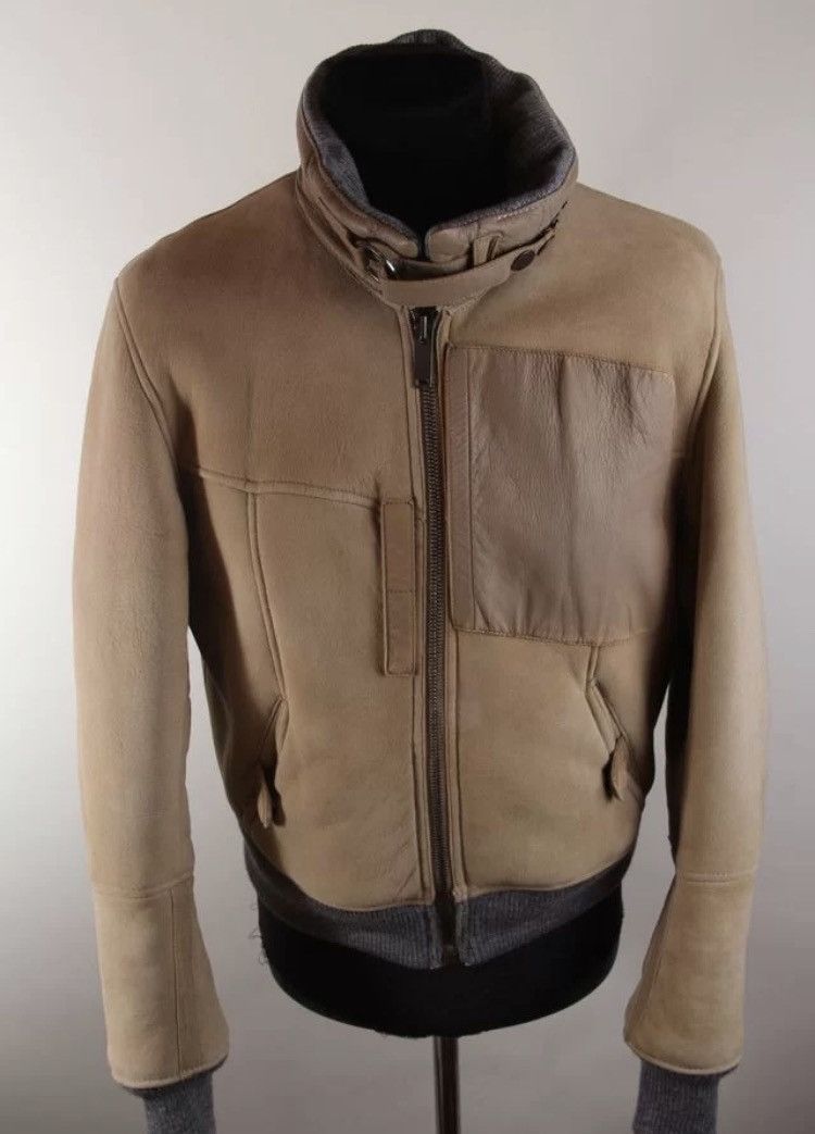 image of Gucci By Tom Ford Shearling Fur Leaning Belt Detail Jacket in Brown, Men's (Size Medium)