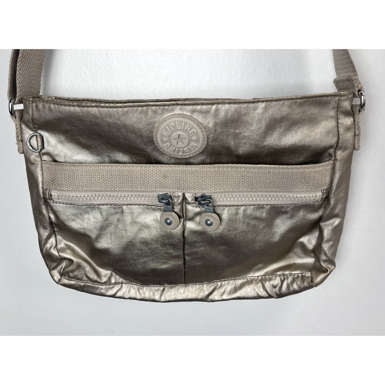 Vintage VINTAGE Kipling Crossbody Bag Purse - Women, Metallic Silver/Gold, 12” x 8”, Zipper Pockets, Nylon, GUC Sports/Day Bag Womens Size ONE SIZE - 3 Thumbnail