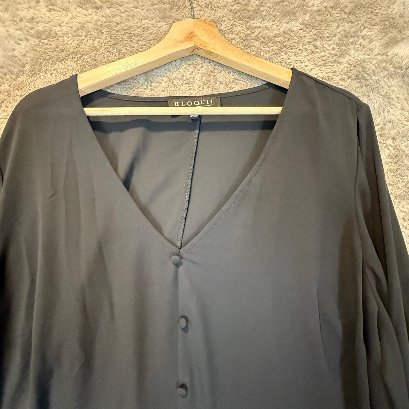Other Eloquii Black Top Blouse Button Front Tie Sleeve Size 22 Size 3XL / US 20-22 - 3 Thumbnail