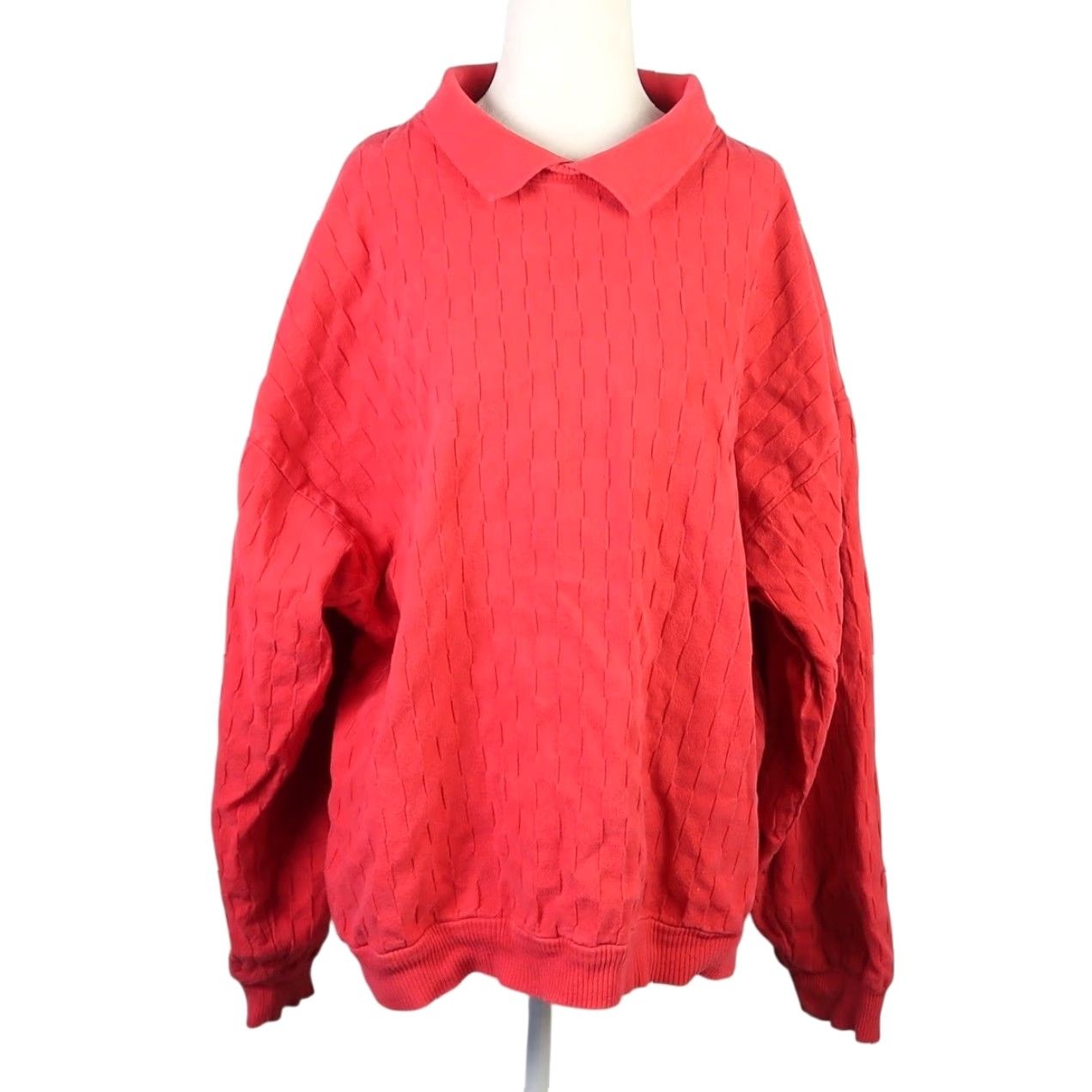 Vintage VINTAGE 90s Cotton to the Core Red Grid Collared Sweatshirt XL Women Size XL / US 12-14 / IT 48-50 - 2 Thumbnail