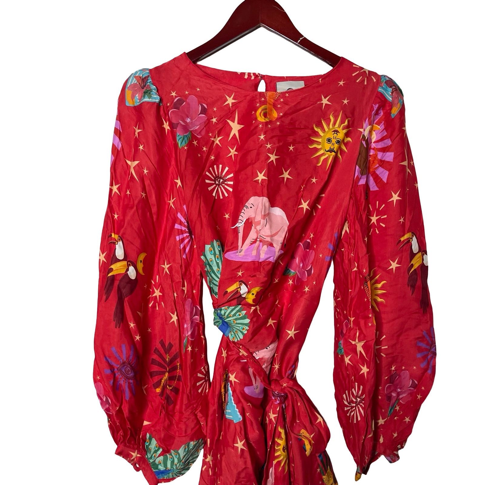 Farm Rio Farm Rio Lotus Star Front Twisted Midi Red Dress sz S Size S / US 4 / IT 40 - 6 Thumbnail