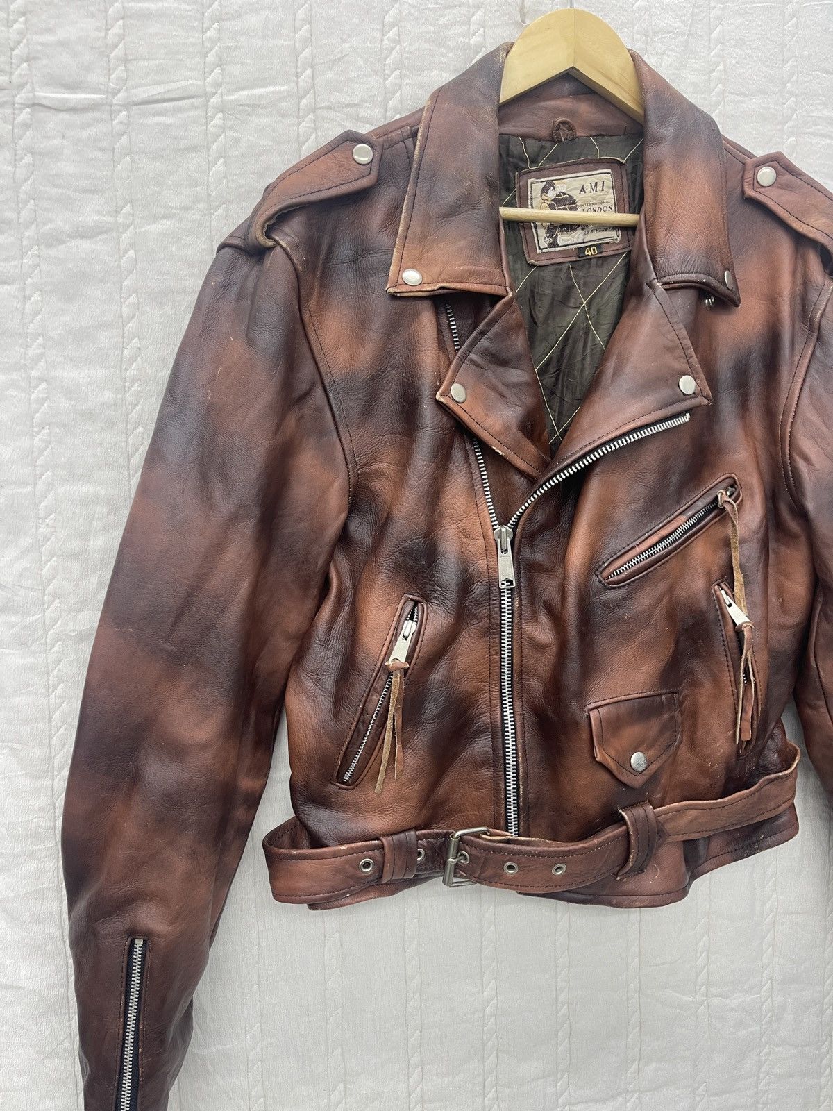 Vintage STEALS💥AMI BIKER’S LEATHER JACKET TIGER STRIPES Size US XXS / EU 40 - 6 Thumbnail