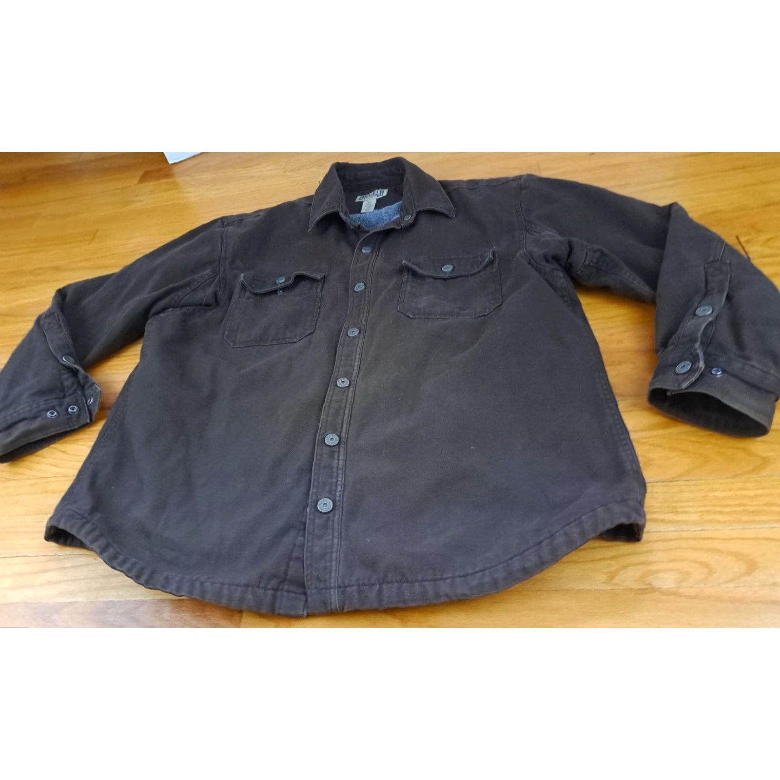 Vintage VINTAGE Duluth Heavy Canvas Insulated Metal Snap Button Outdoor Work Shirt XL Brown Mens Jacket 30in long 27in pit to pit Size US XL / EU 56 / 4 - 4 Thumbnail
