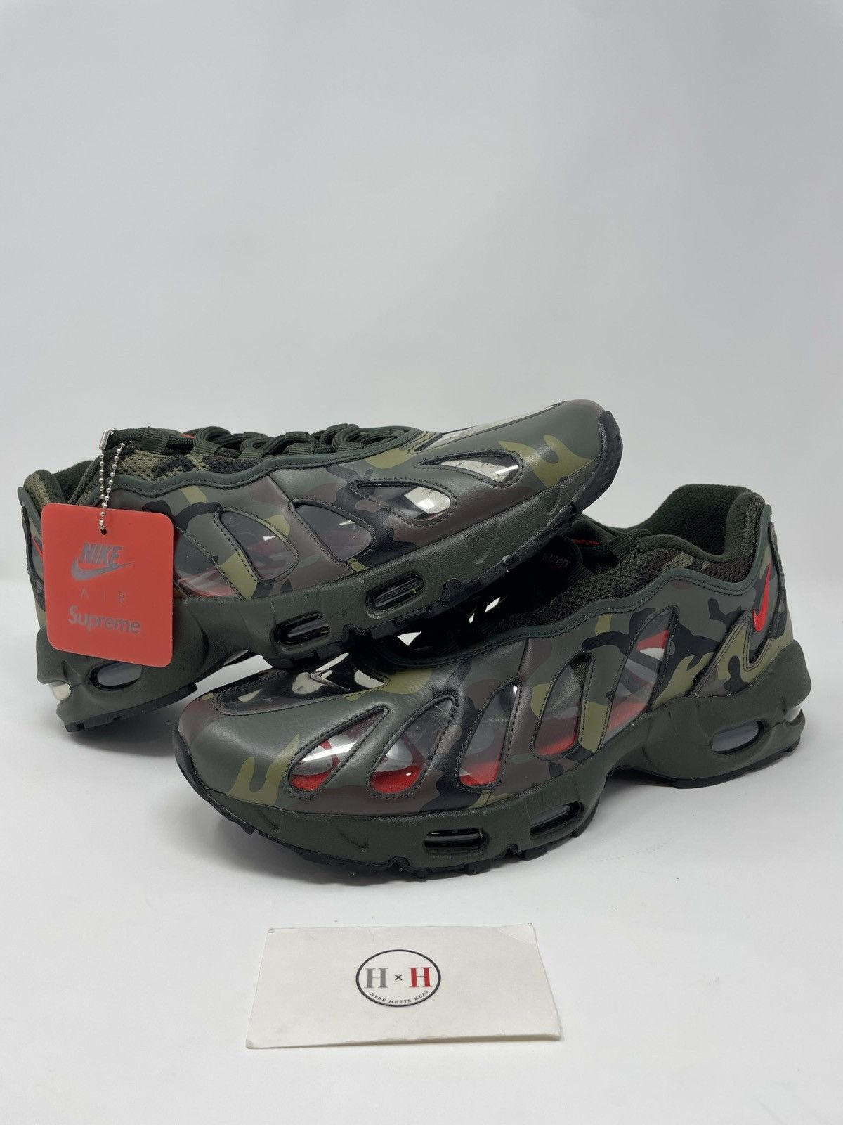 image of Nike x Supreme Air Max 96 Supreme Camo Shoes in Green, Men's (Size 11)