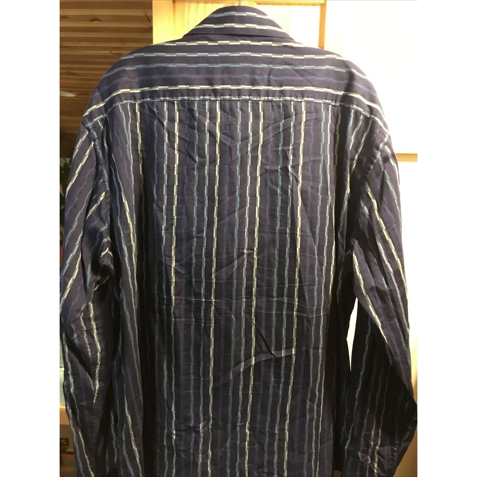 BUGATCHI Bugatchi Uomo Men’s XXL Blue Striped LS Button Cotton Shirt Size US XXL / EU 58 / 5 - 9 Thumbnail