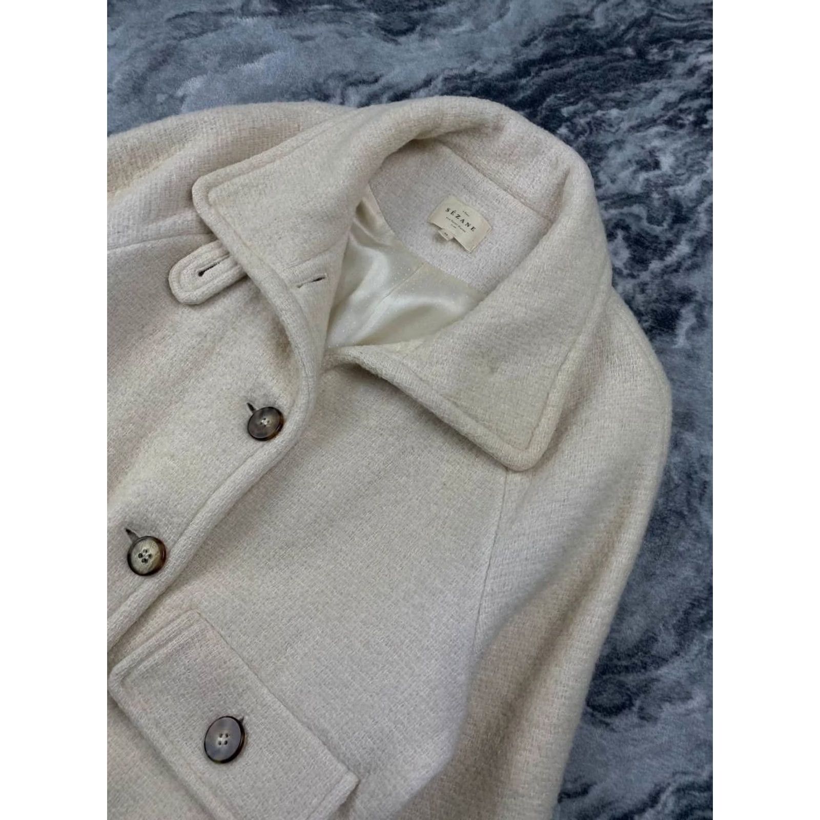 Vintage Sézane Coat Women Size 34 White Wool Size XXS / US 00 / IT 34 - 2 Thumbnail