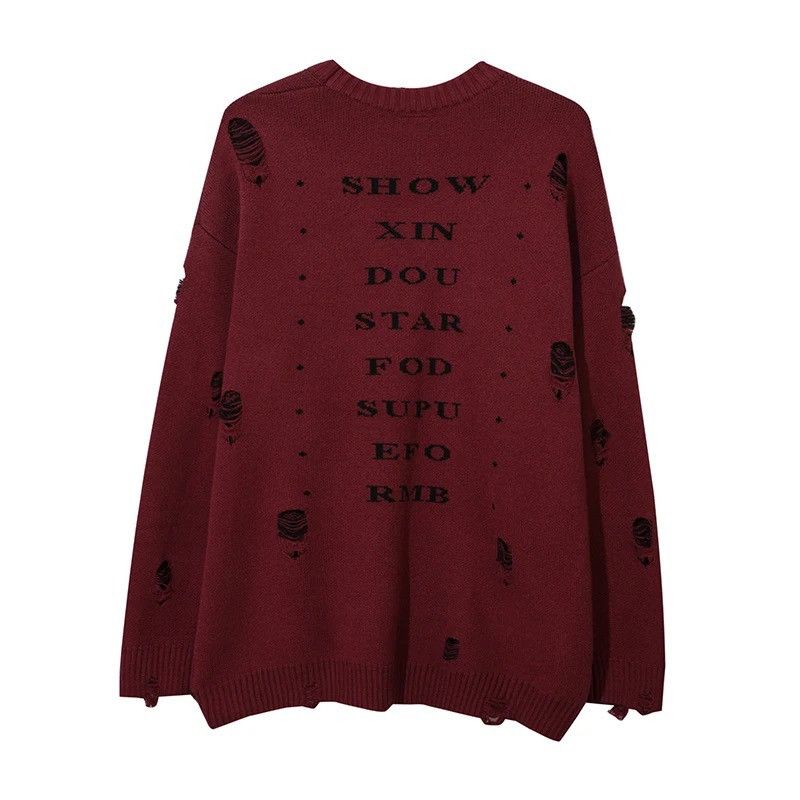 Vintage Streetwear Printed Ripped Oversized Knitted Sweater Size US L / EU 52-54 / 3 - 2 Thumbnail