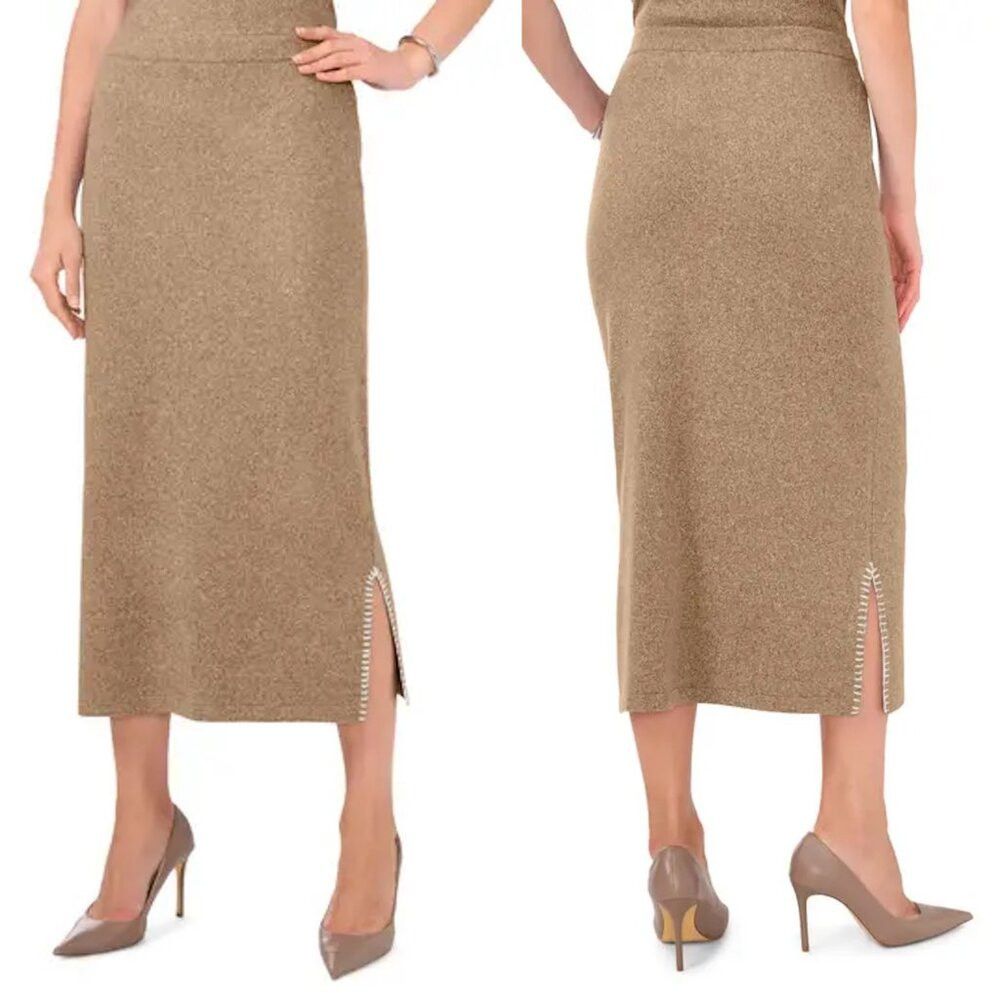 Vince Camuto NWT New Vince Camuto Beige Whipstitched Knit Skirt Size L Size 36" / US 14 / IT 50 - 1 Thumbnail
