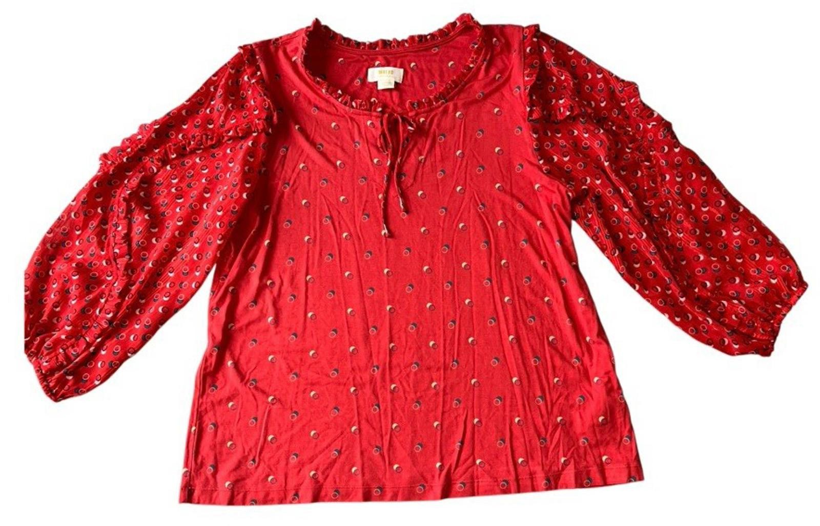 Marvel Comics ANTHROPOLOGIE MAEVE Red Jacquin Peasant Blouse Size Large Size M / US 6-8 / IT 42-44 - 2 Thumbnail