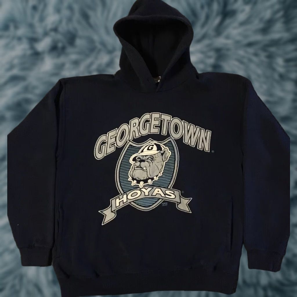 Vintage VINTAGE Georgetown University Hoodie M Blue 90s Distressed College Pullover Sweatshirt Mens Size US M / EU 48-50 / 2 - 1 Thumbnail