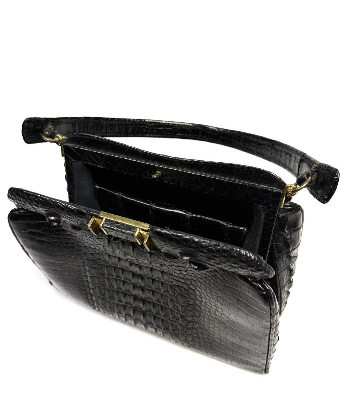 Vintage 1950-60s Genuine Crocodile Hornback Frame Top Handbag Exotic Size ONE SIZE - 7 Thumbnail