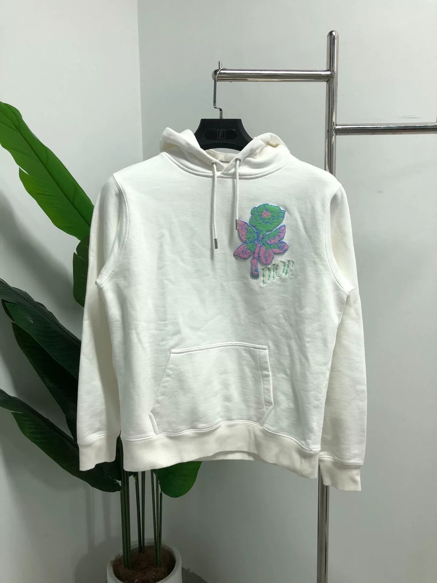 dior white floral embroidery hoodie xs