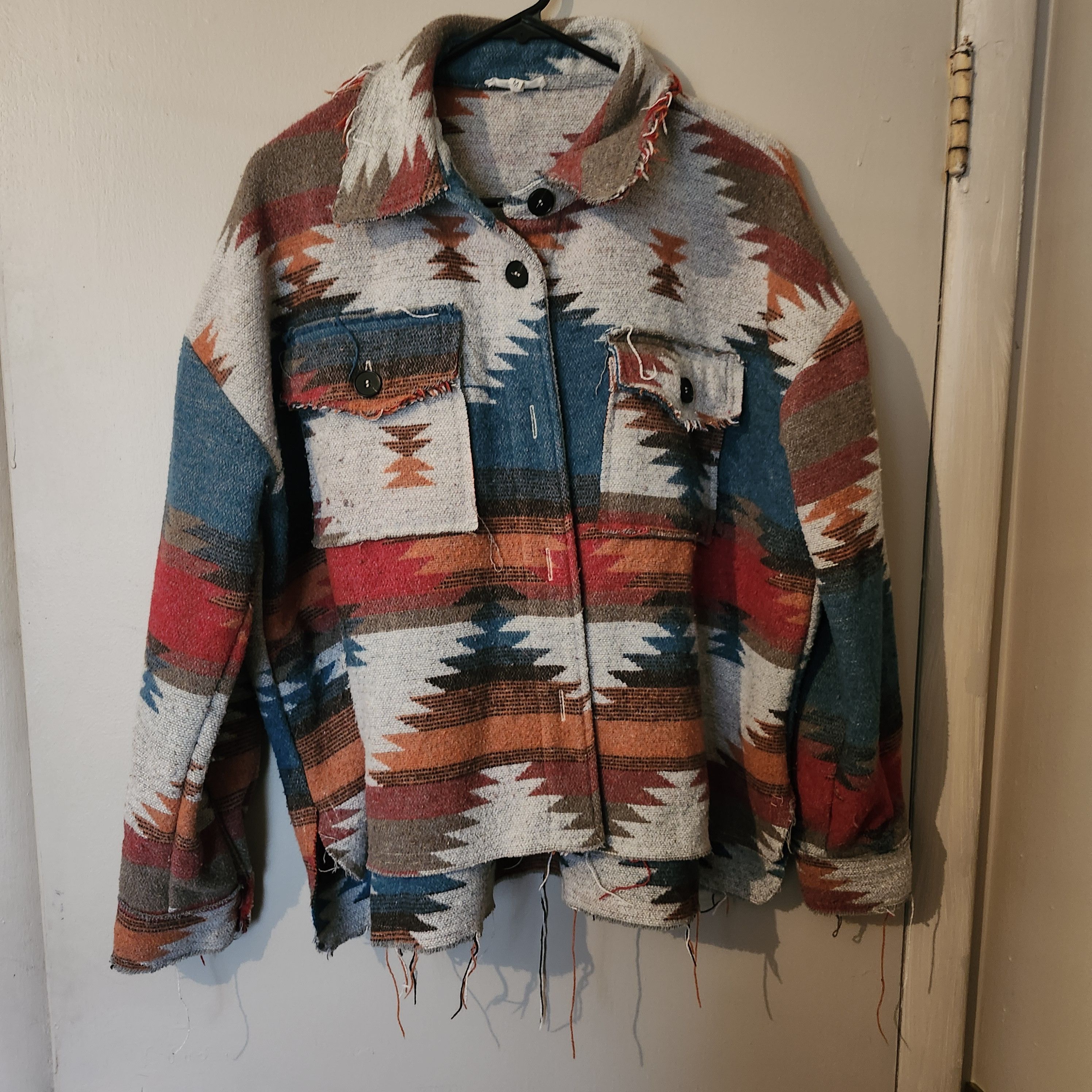 Other La Miel Women's Aztec Southwestern Jacket Button Frayed Sz M Size M / US 6-8 / IT 42-44 - 9 Thumbnail