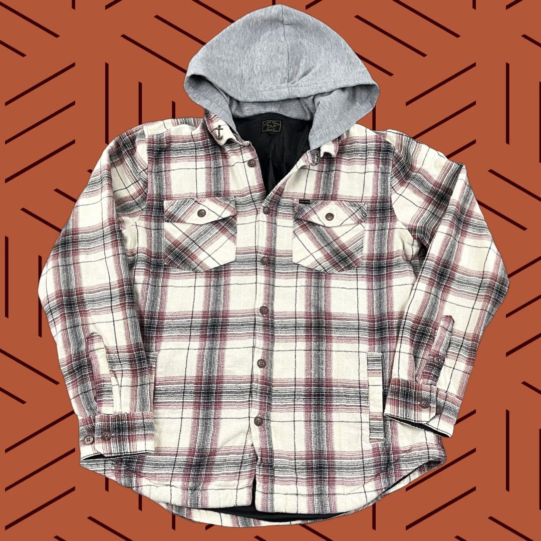 Vintage Dark Seas Jacket Mens Large Brown Red Plaid Flannel Hooded Button Up Pockets Size US L / EU 52-54 / 3 - 1 Thumbnail