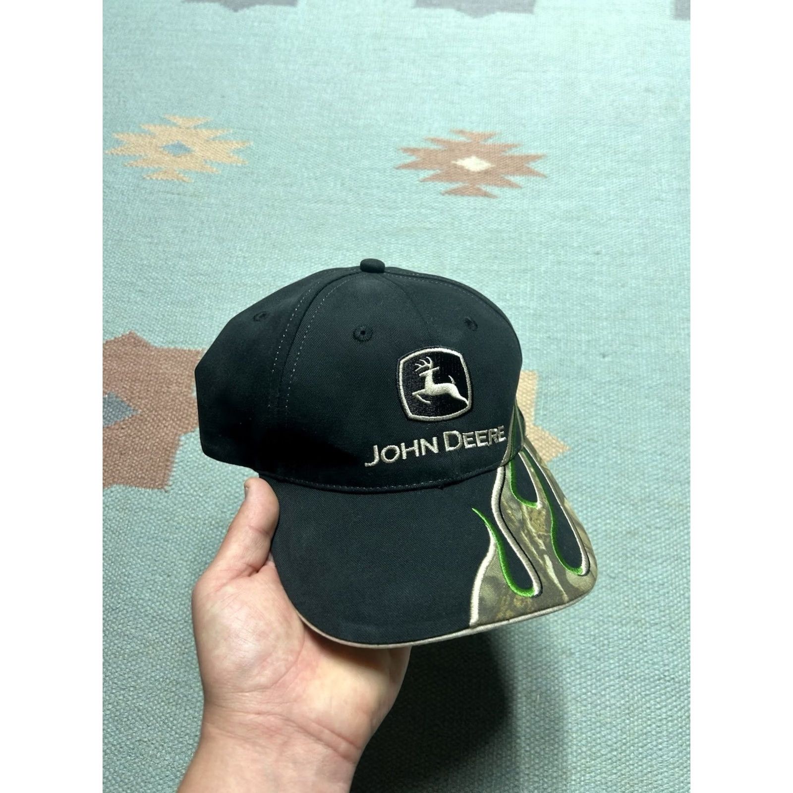 John Deere John Deere strapback hat cap camo flames farm tractor black adjustable tribal Mens Cap/Hat Size ONE SIZE - 2 Thumbnail