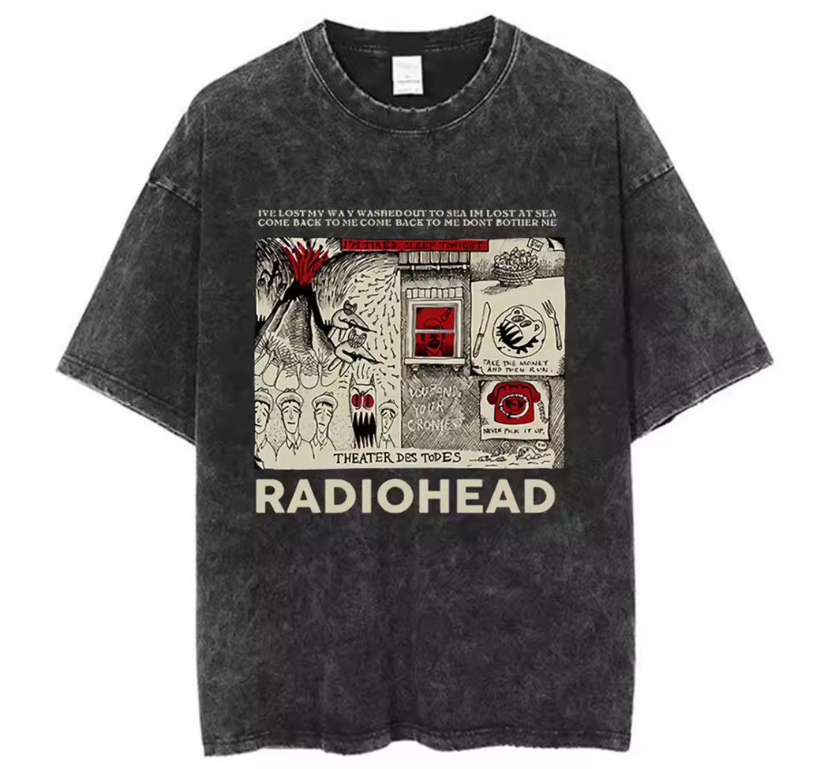 Japanese Brand Y2K Red Monster Radiohead Print Washed Short Sleeve T-Shirt Size US XL / EU 56 / 4 - 1 Thumbnail