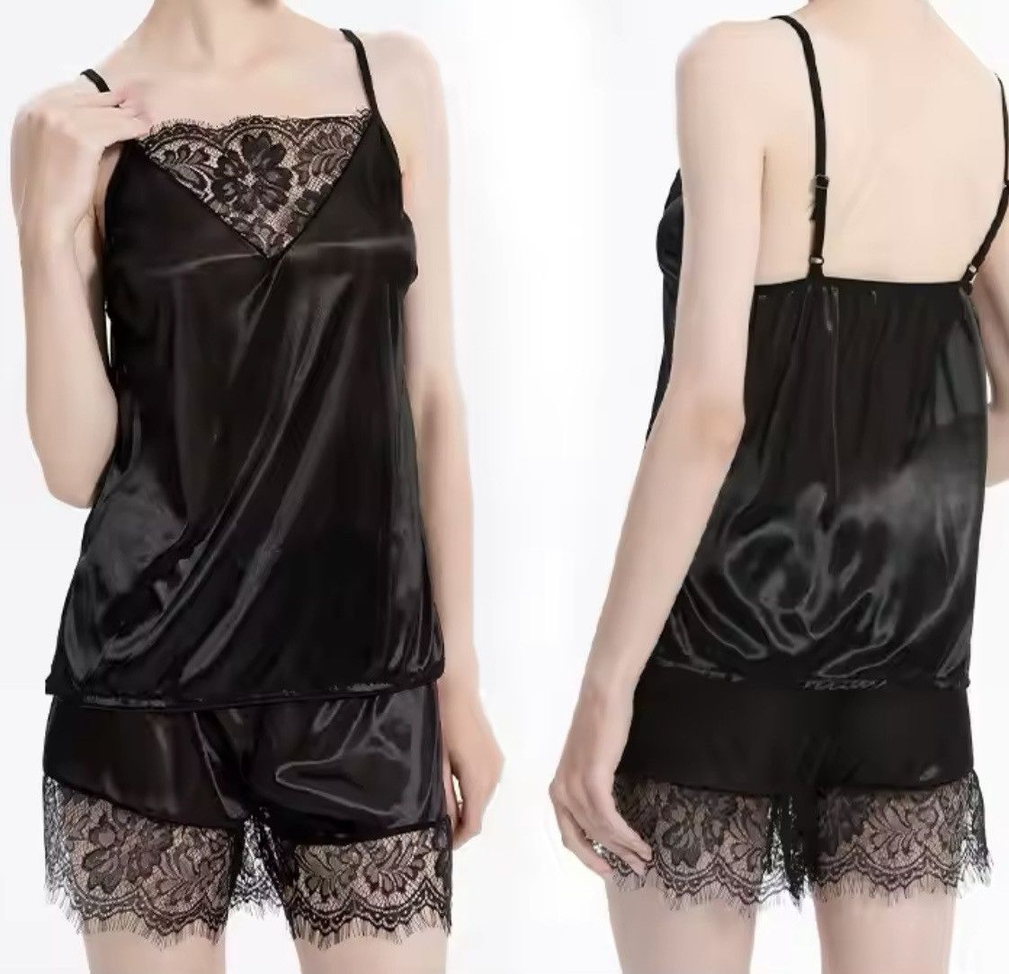 Designer Ice Silk Lace edge 2pc set: shorts + sleeveless top Home we Size M / US 6-8 / IT 42-44 - 1 Thumbnail