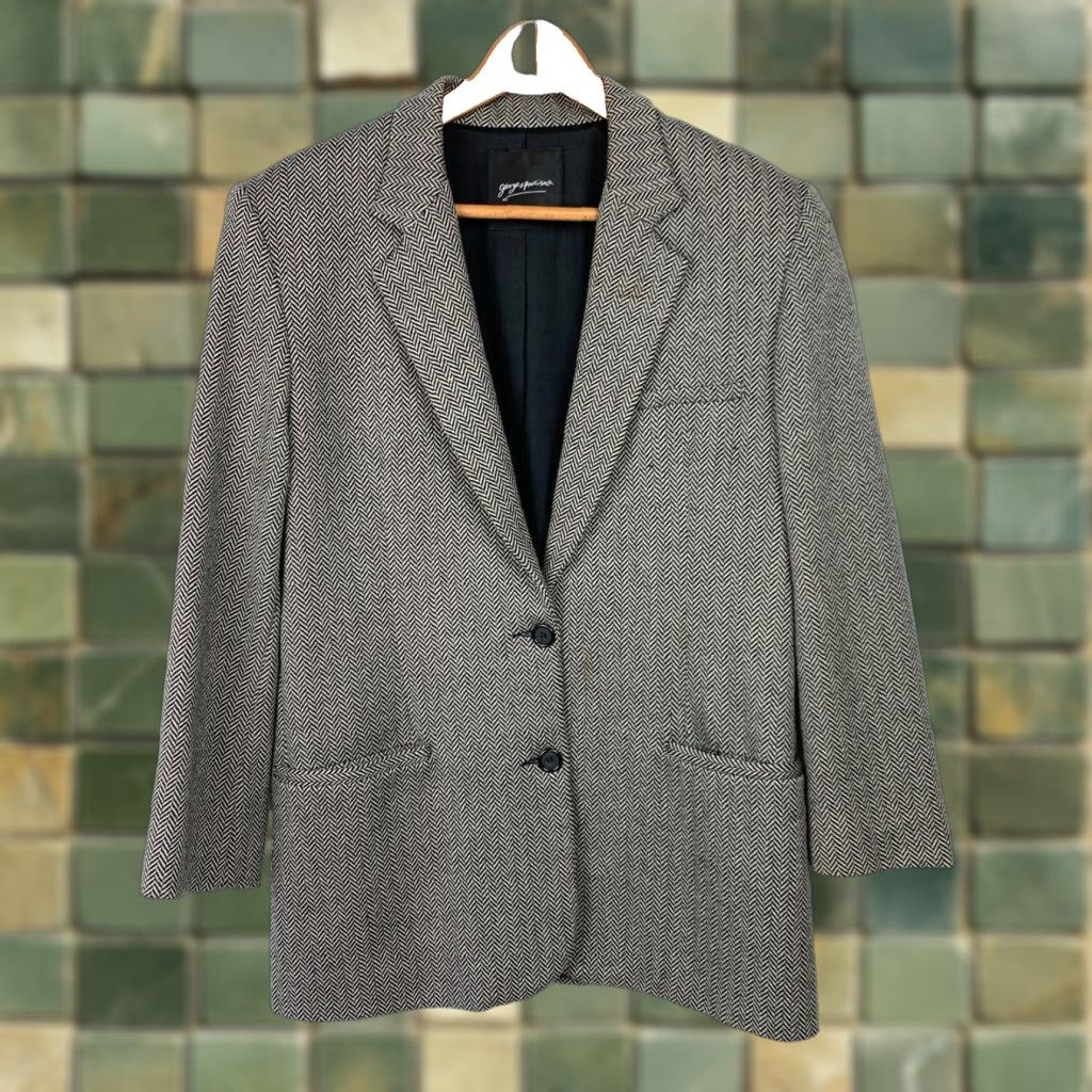 Vintage Vintage Georges Marciano Guess Black White Wool Herringbone Blazer Womens 10 Blazer Suit Jacket 10 Wool 90s Mens Womens Size L / US 10 / IT 46 - 1 Thumbnail