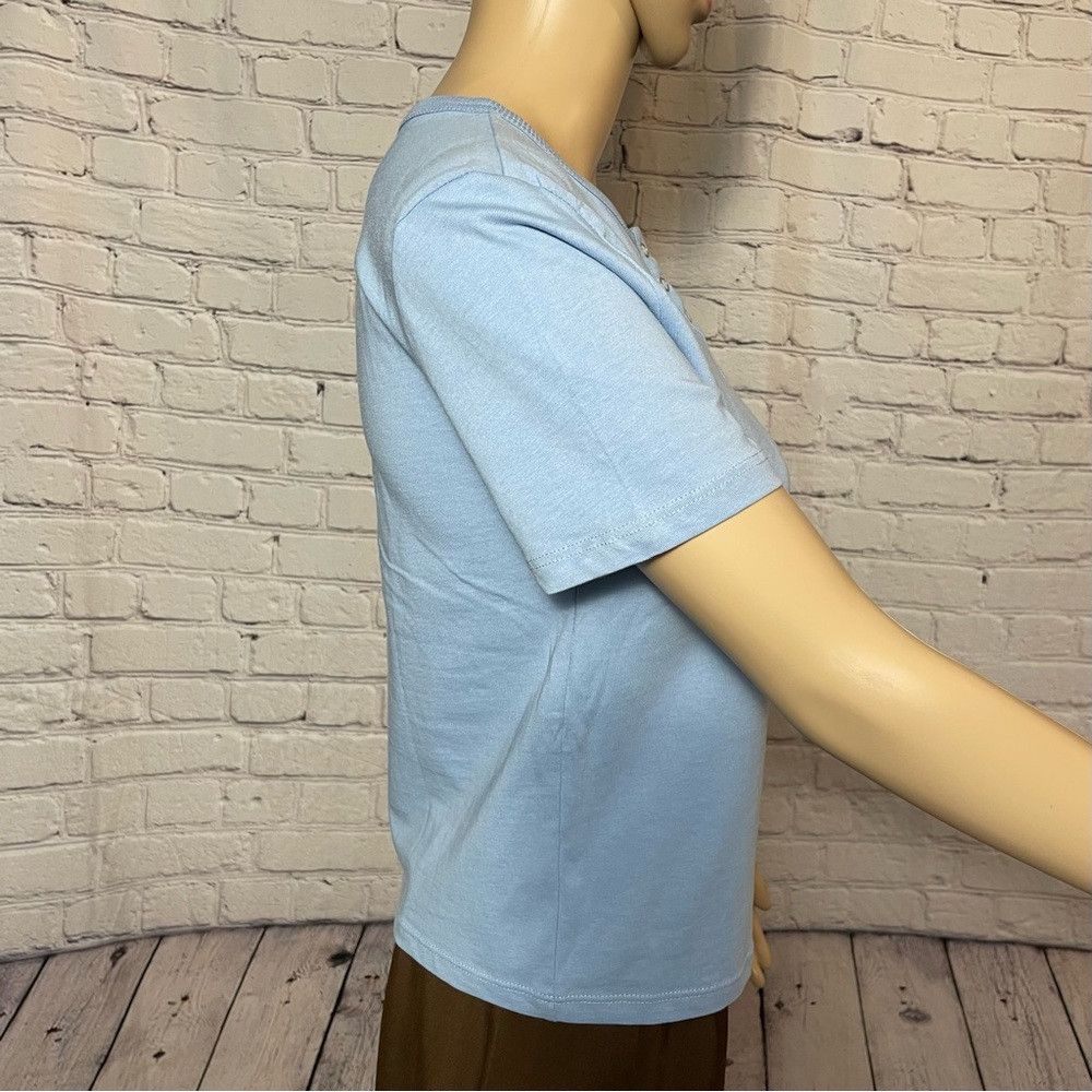 Zara New Zara Henley Blue Cotton short Sleeve Shirt Size M Size M / US 6-8 / IT 42-44 - 4 Thumbnail