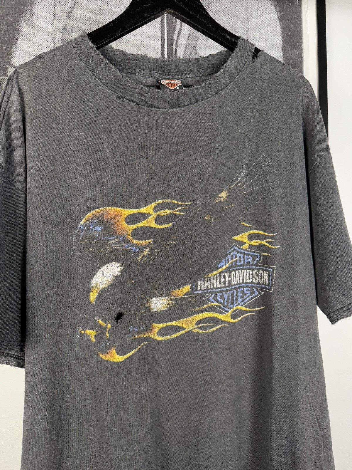 Harley Davidson × Vintage 🚭XXL GRAIL🚭 80’S HARLEY DAVIDSON THRASHED EAGLE FLAME SHIRT Size US XXL / EU 58 / 5 - 4 Thumbnail