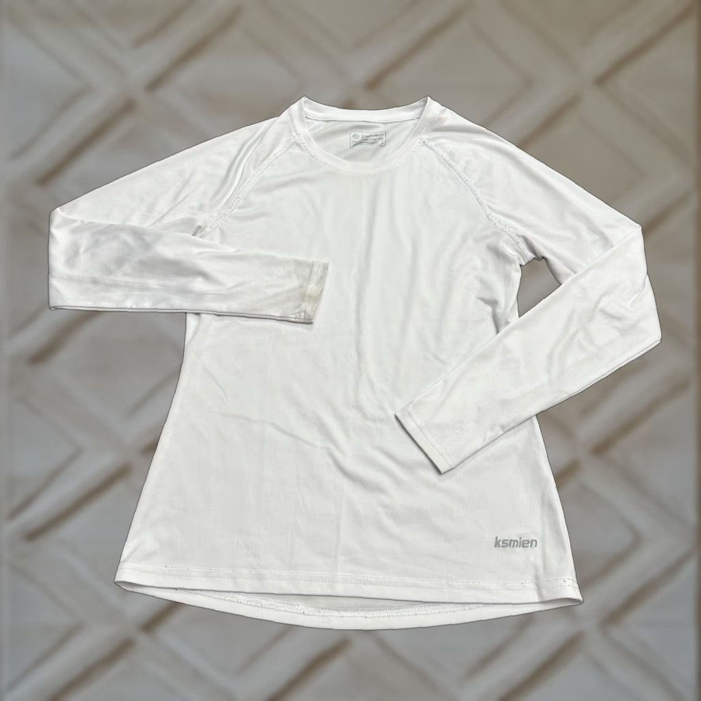 Vintage Ksmien Active Shirt Womens Medium White Raglan Long Sleeve Thumbholes Crew Neck Size M / US 6-8 / IT 42-44 - 1 Thumbnail