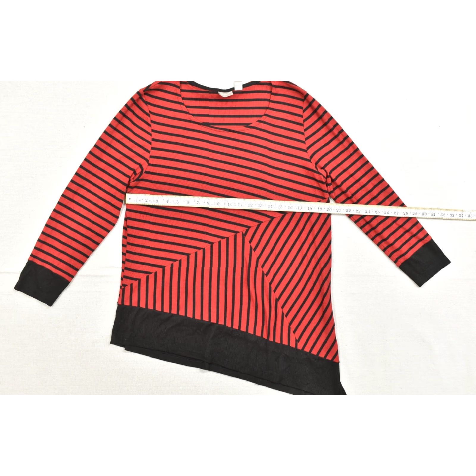 Vintage Chico's Red Black Striped Ribbed Knit Top XL Size Women Long Sleeve Pullover Round Neck Casual Stretch Size XL / US 12-14 / IT 48-50 - 3 Thumbnail