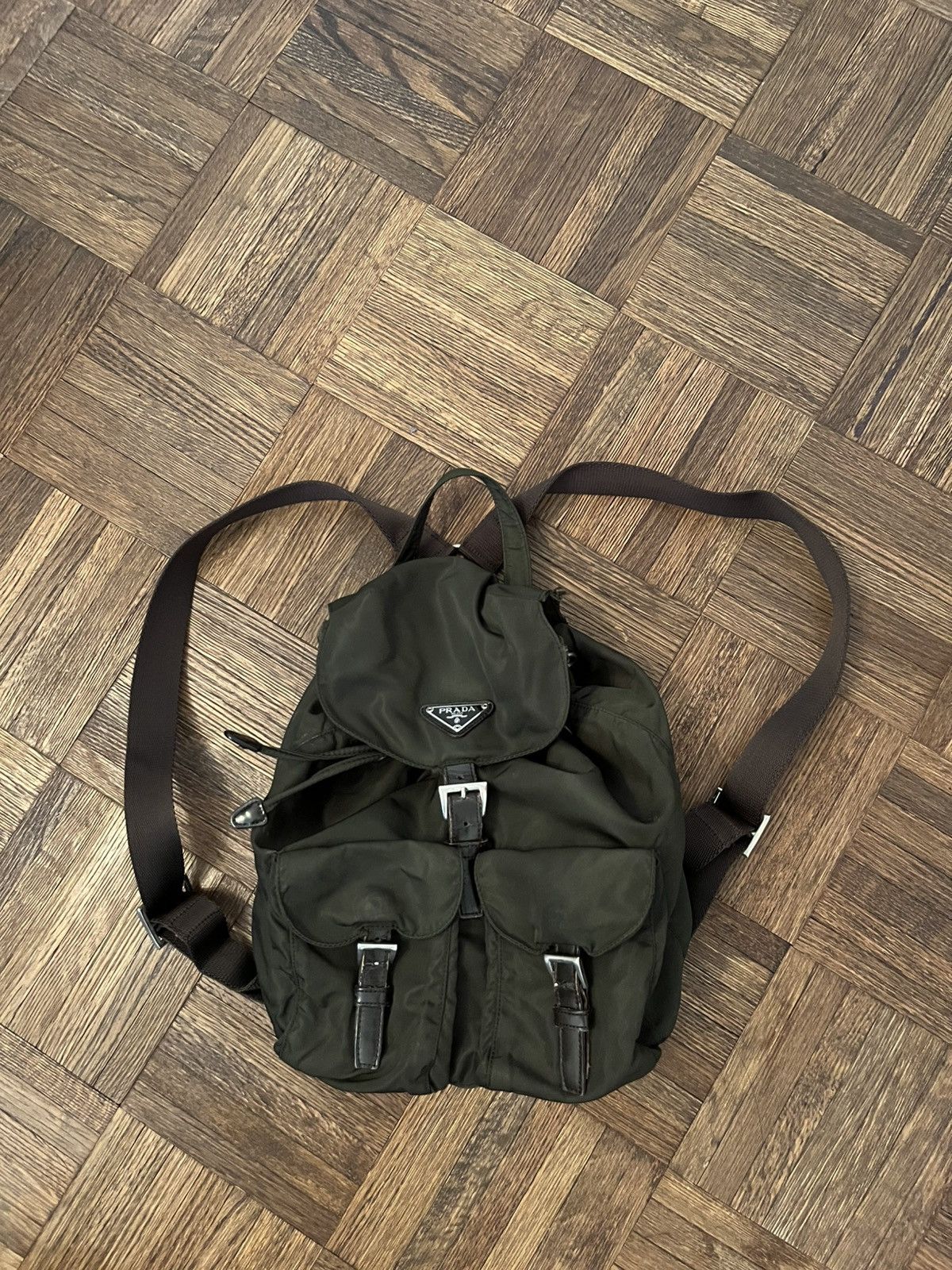 Prada Dark Green Nylon Mini Backpack Crossbody Prada Nylon Vela Small Backpack Dark Green 1853127  main image 2