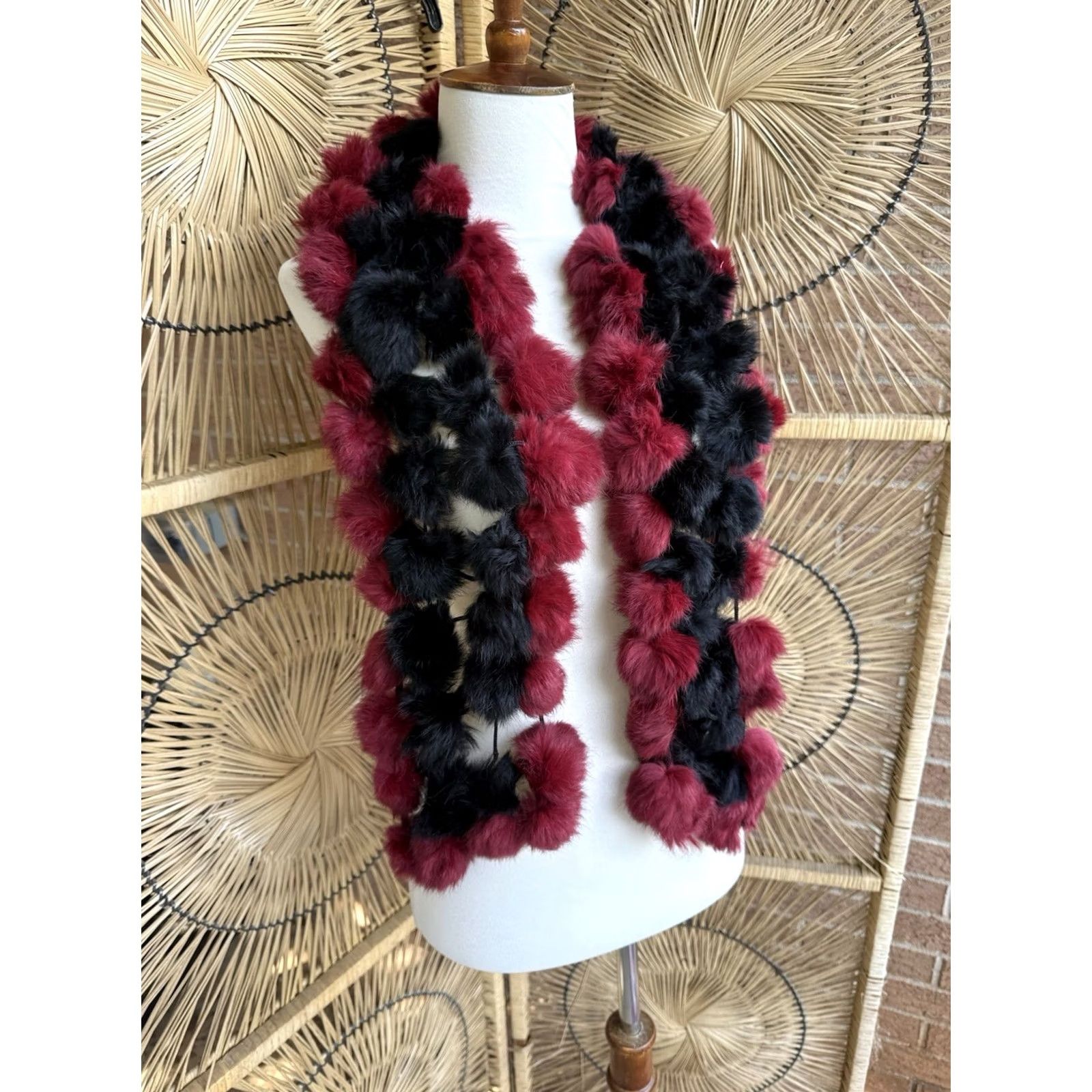 Vintage VINTAGE Cejon Scarf Women 60 Red Fur POM POM Festival Y2K Glam Neck Warmer Boys Girls Mens Womens Size ONE SIZE - 5 Thumbnail