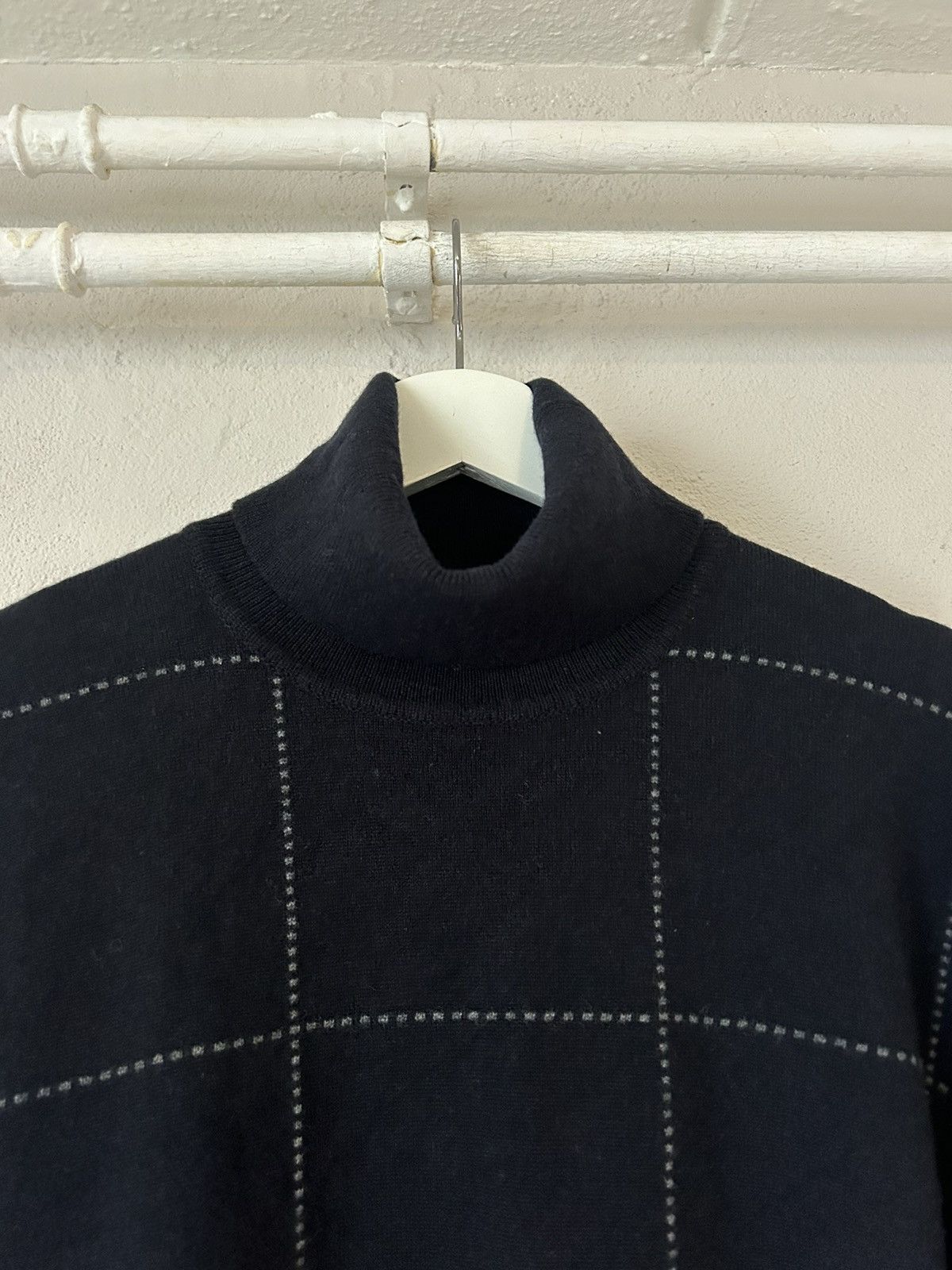 Hermes 100% Cashmere Turtleneck Sweater w/ Asymmetric Grid Pattern Size US XL / EU 56 / 4 - 2 Thumbnail