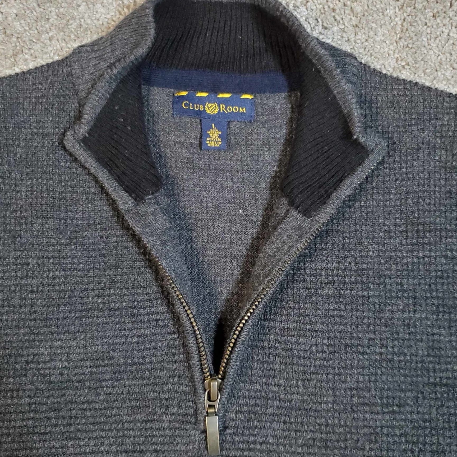 Club Room Club Room 1/4 Zip Sweater Mens Large Quarter Zip Merino Wool Blend L Gray Solid Mock Neck Knit 1/4 Zip All Seasons Regular Mens Size US L / EU 52-54 / 3 - 2 Thumbnail