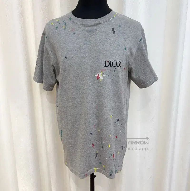 Dior Dior Men's Gray Cotton T-shirt with Paint Splatter . Size US L / EU 52-54 / 3 - 2 Thumbnail