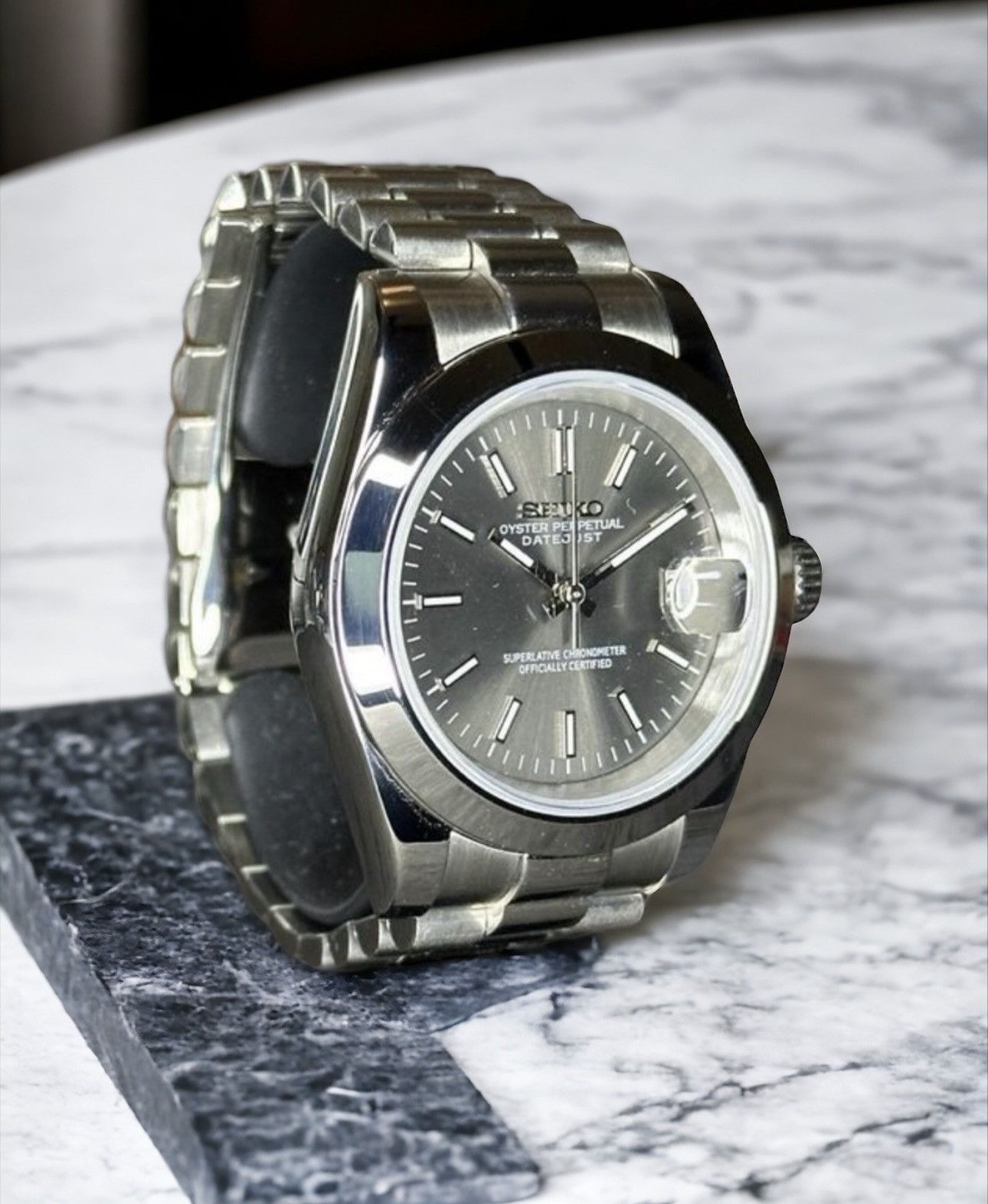 Seiko Seiko Mod Datejust Gray Dial Steel Oyster Watch 39mm Size ONE SIZE - 2 Thumbnail