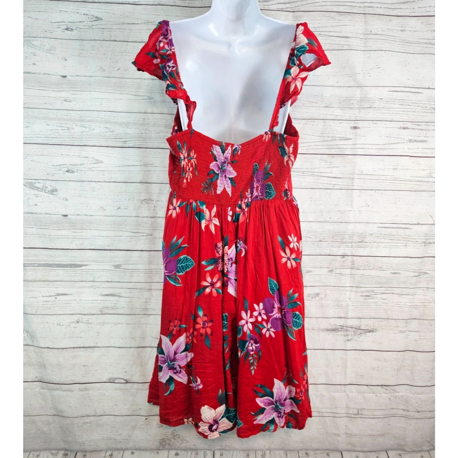 Old Navy Old Navy Womens Cami Dress XL Red Purple Floral Cotton Blend Dress Size XL / US 12-14 / IT 48-50 - 3 Thumbnail