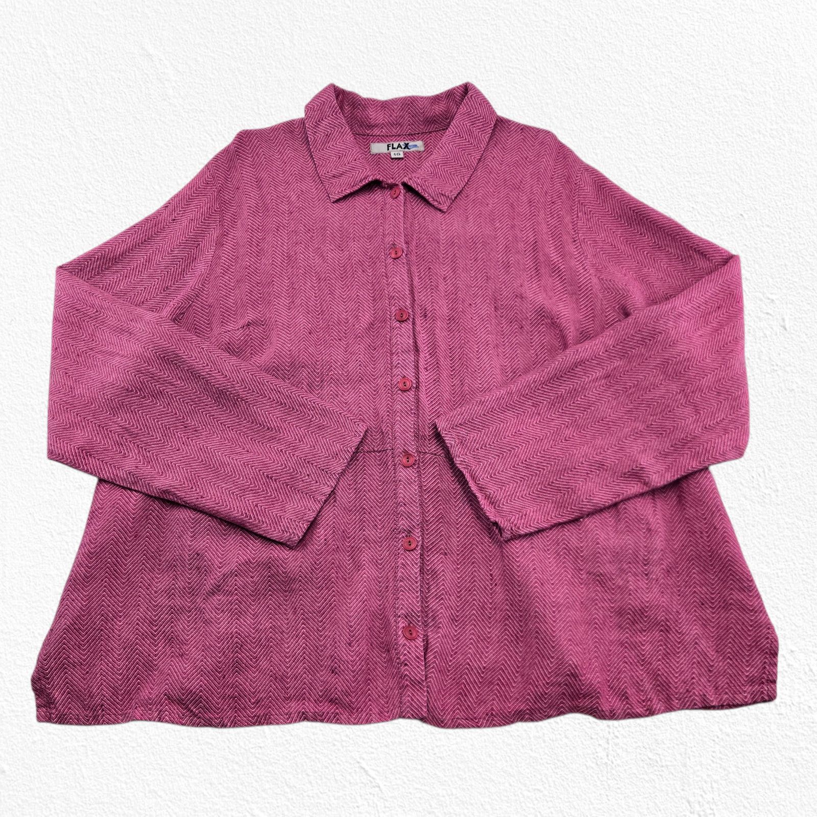 FLAX Y2K Vintage FLAX Linen Herringbone Shirt Size XL Size XL / US 12-14 / IT 48-50 - 2 Thumbnail
