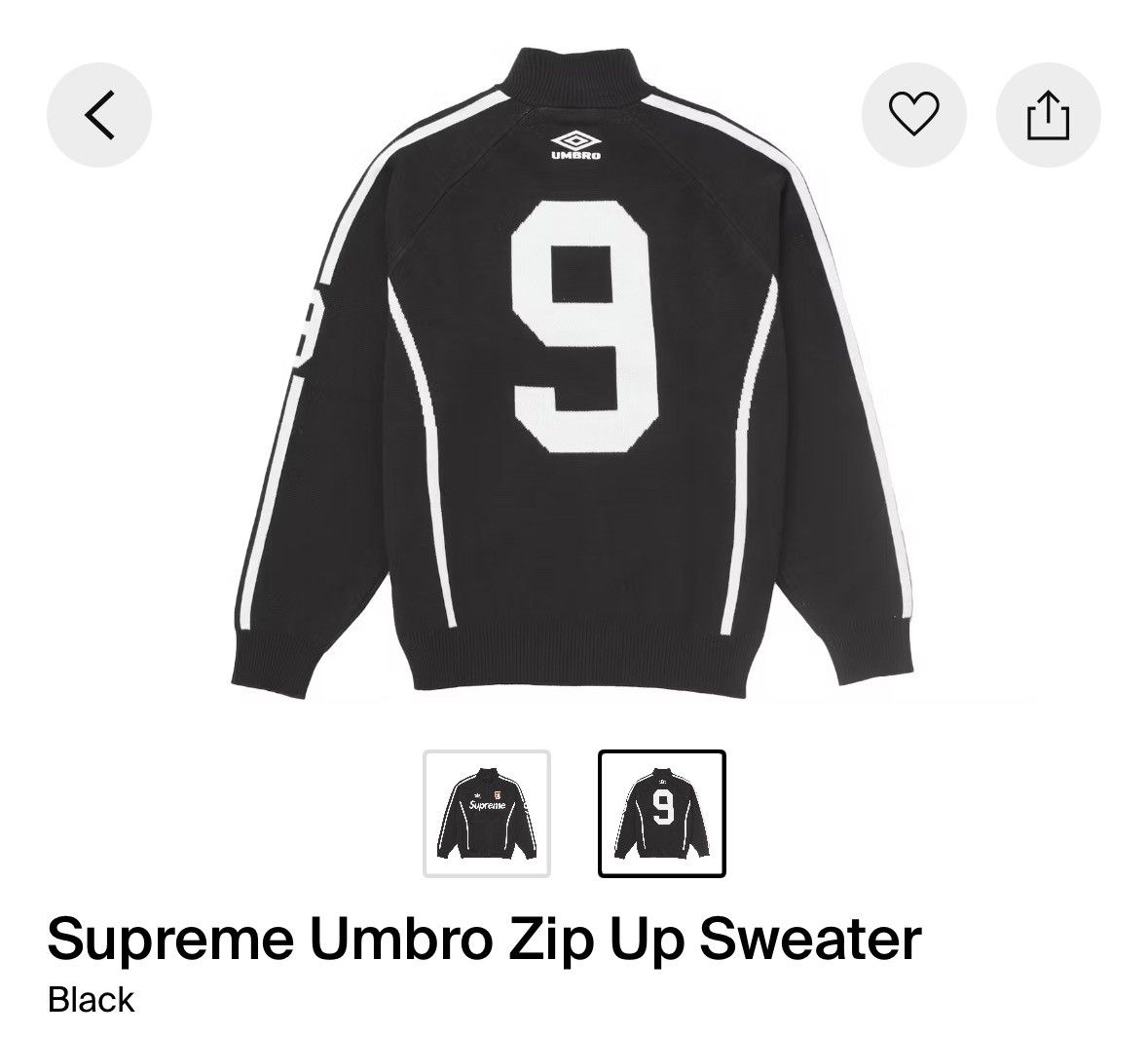 Supreme Umbro Black Zip-Up Sweater Size XXL (BLACK)