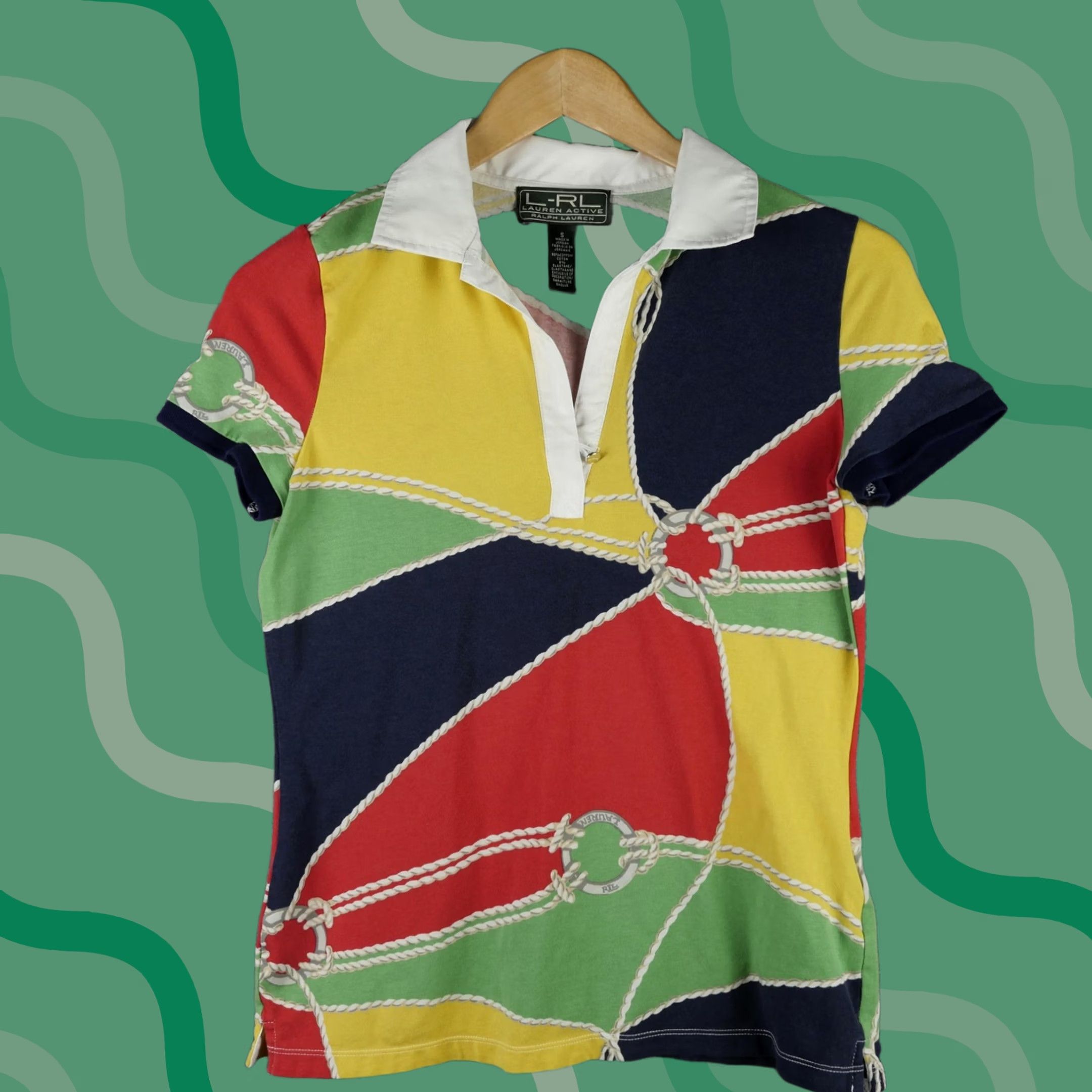 Ralph Lauren Lauren Ralph Lauren Polo Shirt Womens Small Multicolor Nautical Rope Colorblock Polo Shirt Short Sleeve Cotton Spandex Jersey Casual Summer Womens Size S / US 4 / IT 40 - 1 Thumbnail