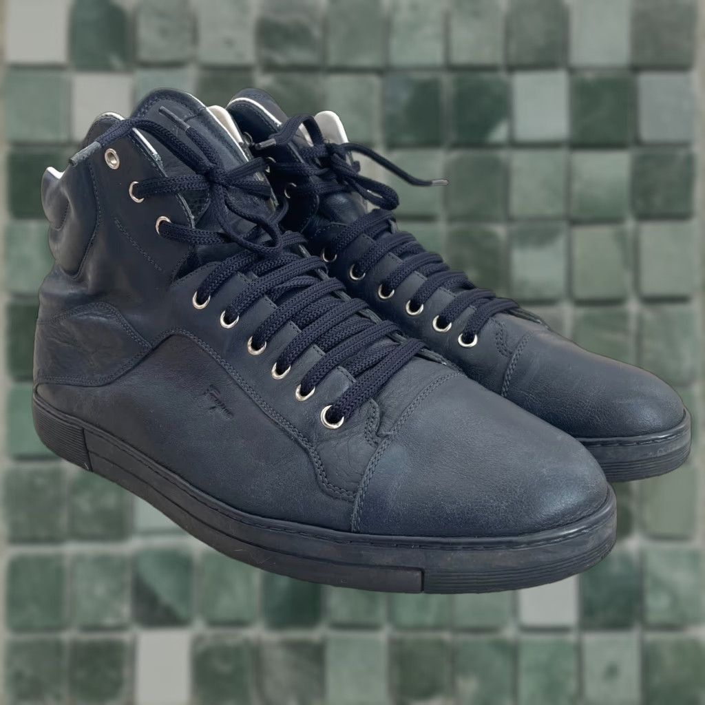 Salvatore Ferragamo Salvatore Ferragamo Stephen 2 High Top Sneaker Men 11.5 Navy Leather 34388 Size US L / EU 52-54 / 3 - 1 Thumbnail
