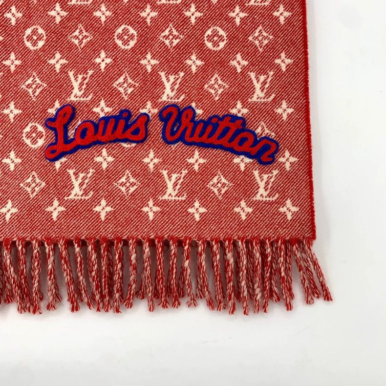 Louis Vuitton Louis Vuitton Red logo old flower full print wool fringe s Size ONE SIZE - 3 Thumbnail