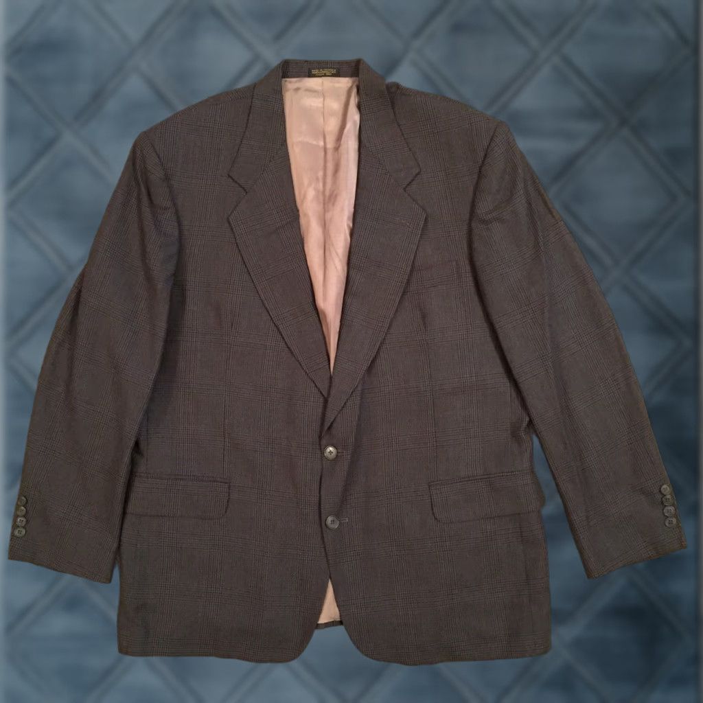 Oscar De La Renta Oscar de la Renta Blazer Mens 46 Regular Gray Plaid Wool Two Button Jacket Notch Lapel Suit 2 Piece Size 46R - 1 Thumbnail
