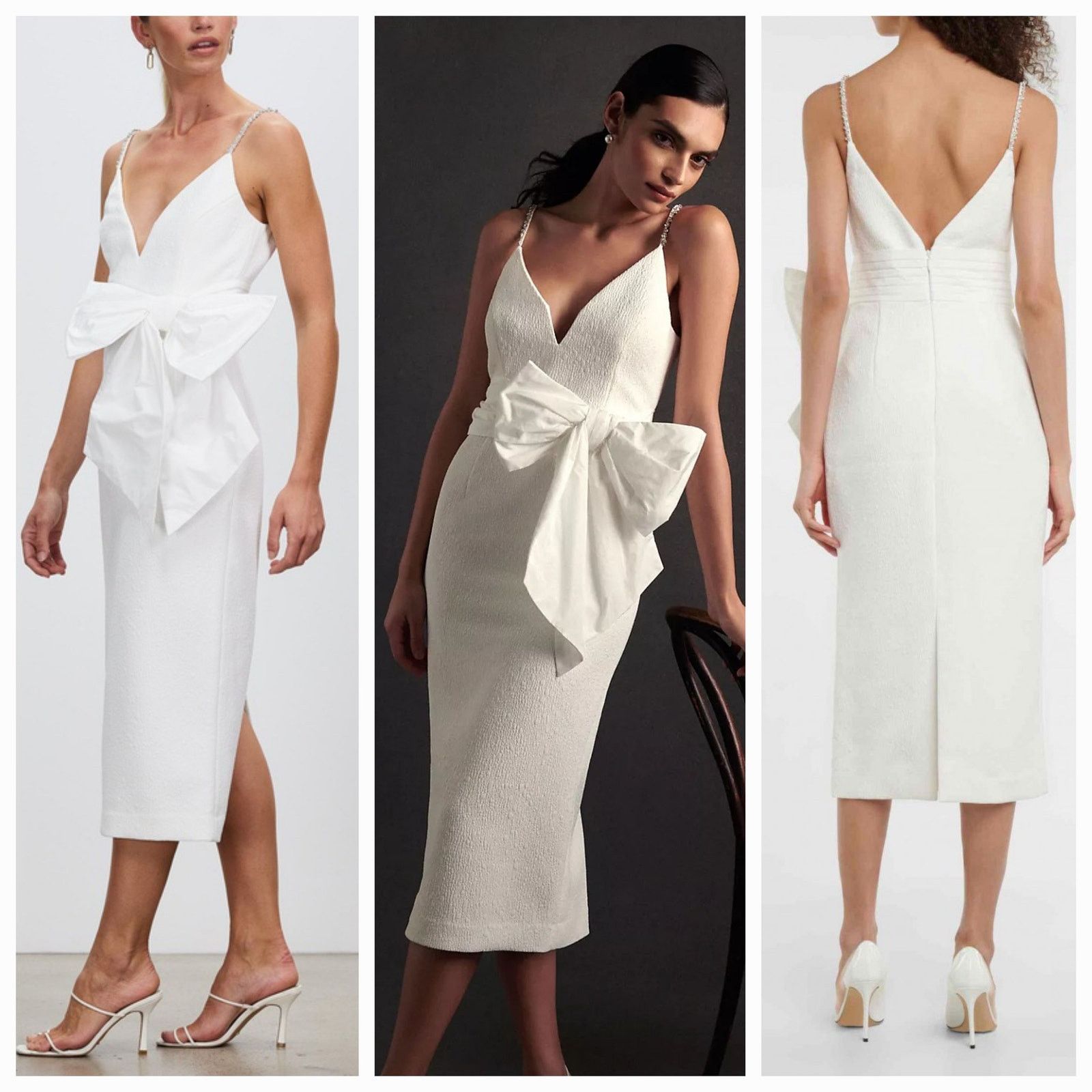 Rebecca Vallance Genevieve Bow V-Neck Sheath Midi Dress