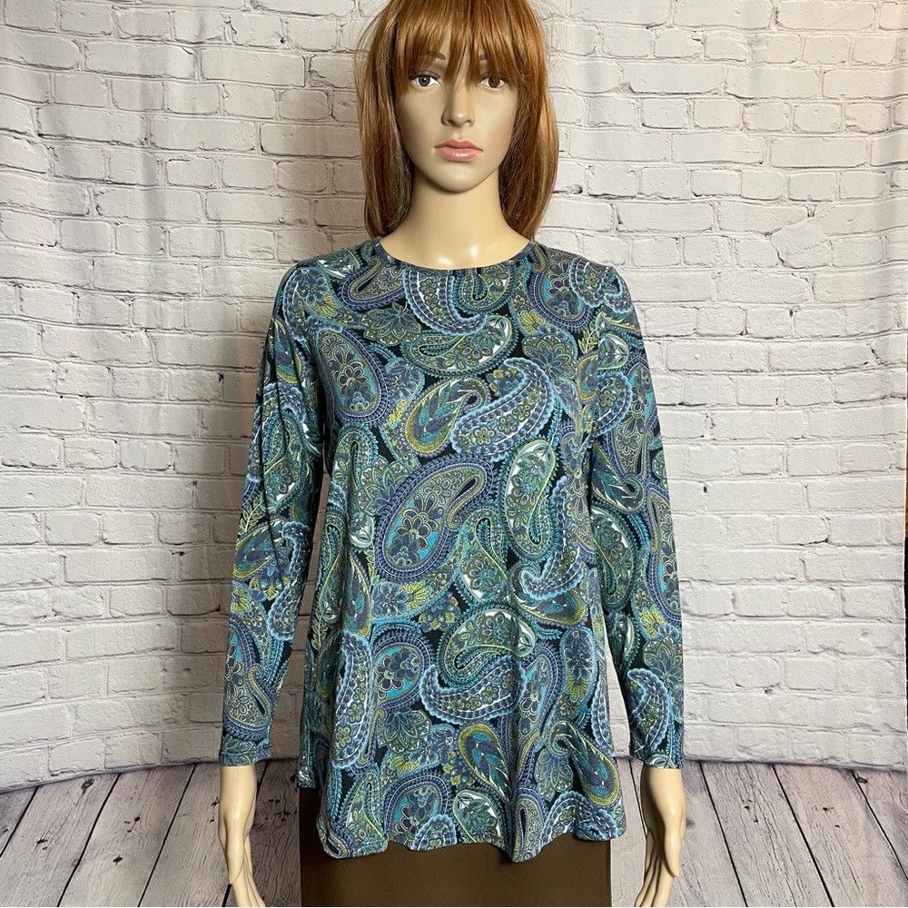 J. Jill J. Jill Knit Paisley Print Smocked Back Long Sleeve Tee S Size S / US 4 / IT 40 - 1 Thumbnail