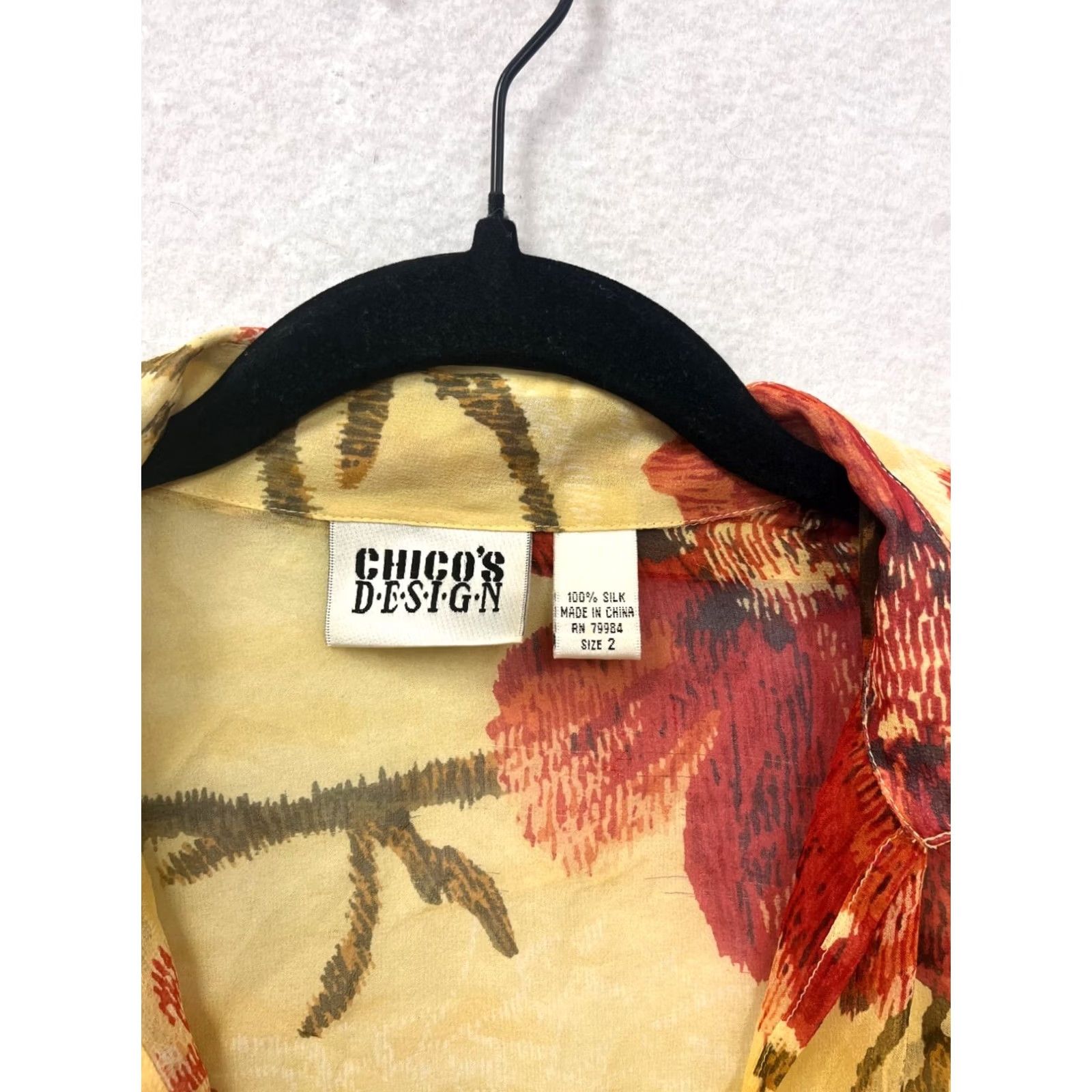 Vintage Chicos Blouse Shirt Tie Front Sheer Silk Floral Yellow Size 2 Womens Size XS / US 0-2 / IT 36-38 - 3 Thumbnail