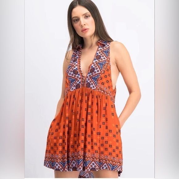 Free People Free People Charlotte Tunic Small Red Rust Boho Sleeveless R Size S / US 4 / IT 40 - 2 Thumbnail