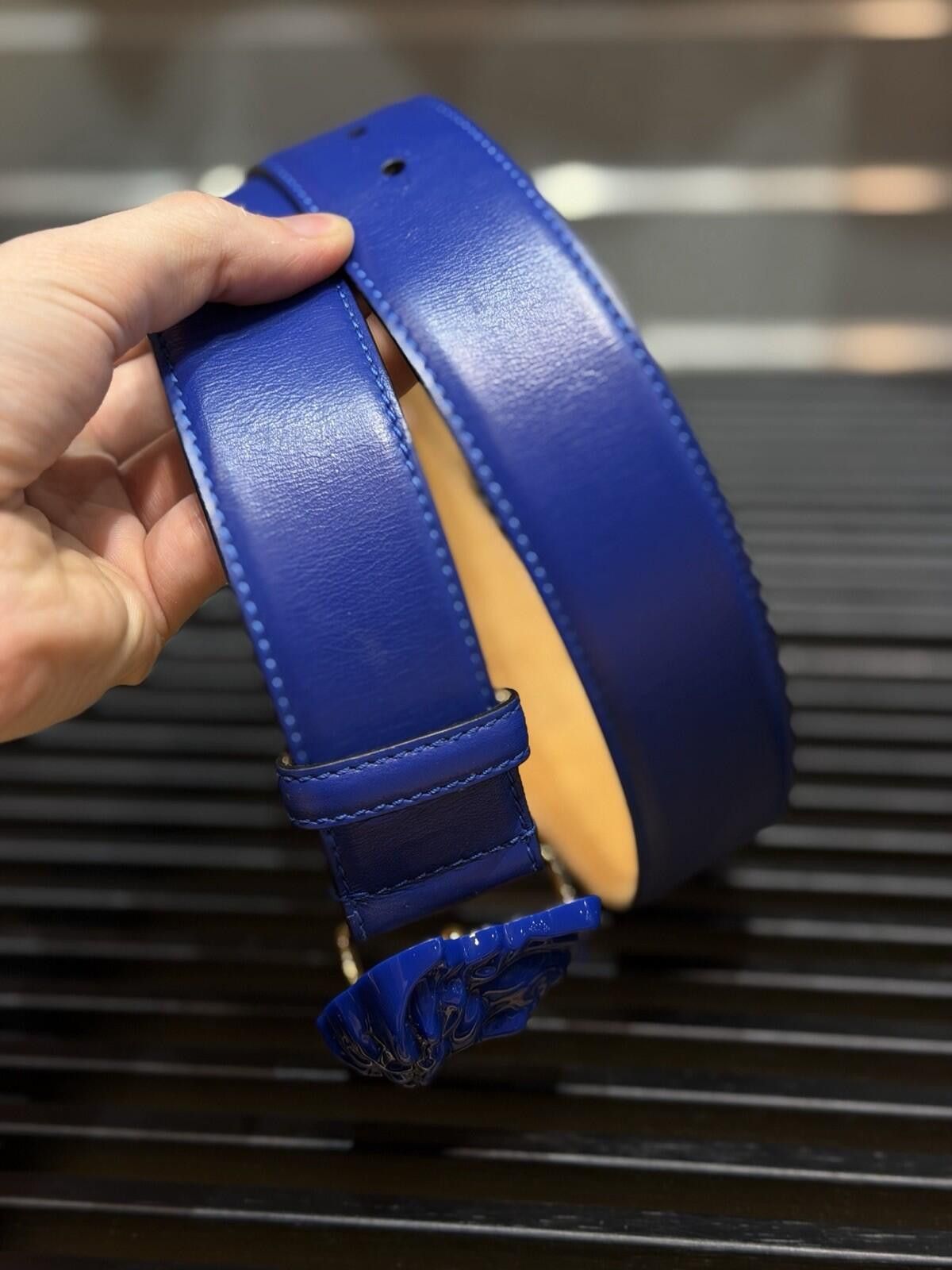 Versace Versace Medusa-Buckle Blue Slim Leather Belt 80 (32) $425 Size ONE SIZE - 9 Thumbnail