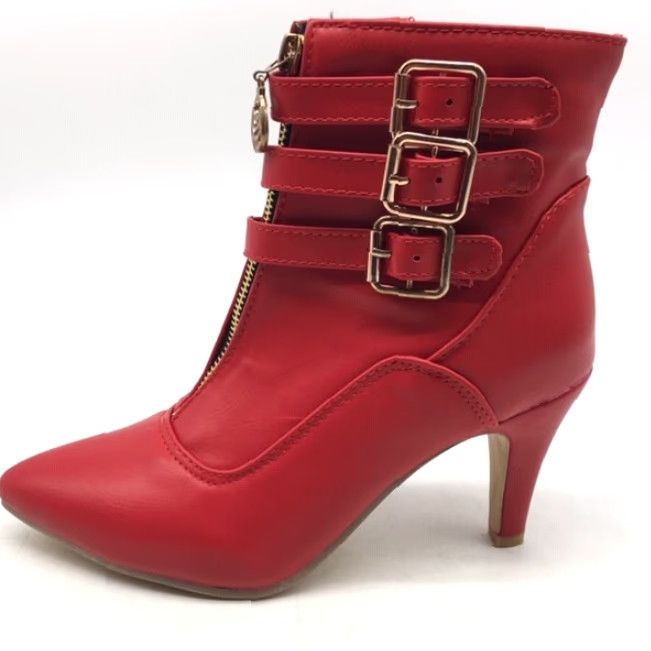 Vintage GF Sexy pointed toe stiletto heel boots - Buckle zipper short ankel boots Red Womens 6.5 US 37 EU Size 28" / US 6 / IT 42 - 2 Thumbnail